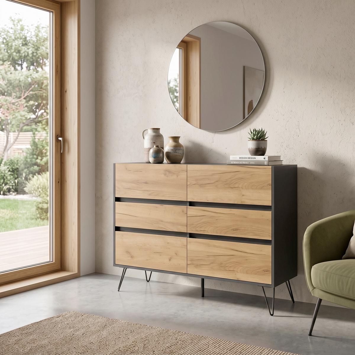 Sideboard Posseik Industrial Graphitfarben/Eichef. B:120 cm - Eichefarben/Graphitfarben, Design, Holzwerkstoff (120/93,6/42cm) - MID.YOU