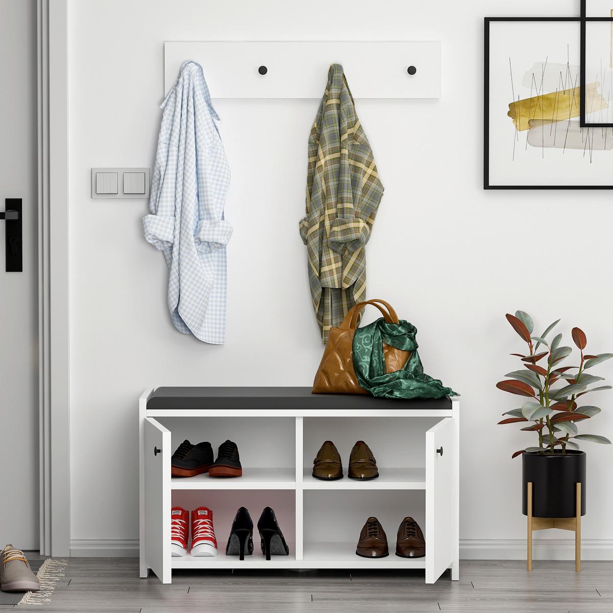 Garderobe Zen 2-teilig Weiß B: 80 Cm - Weiß, Design, Holzwerkstoff (80/35/45cm) - Livetastic