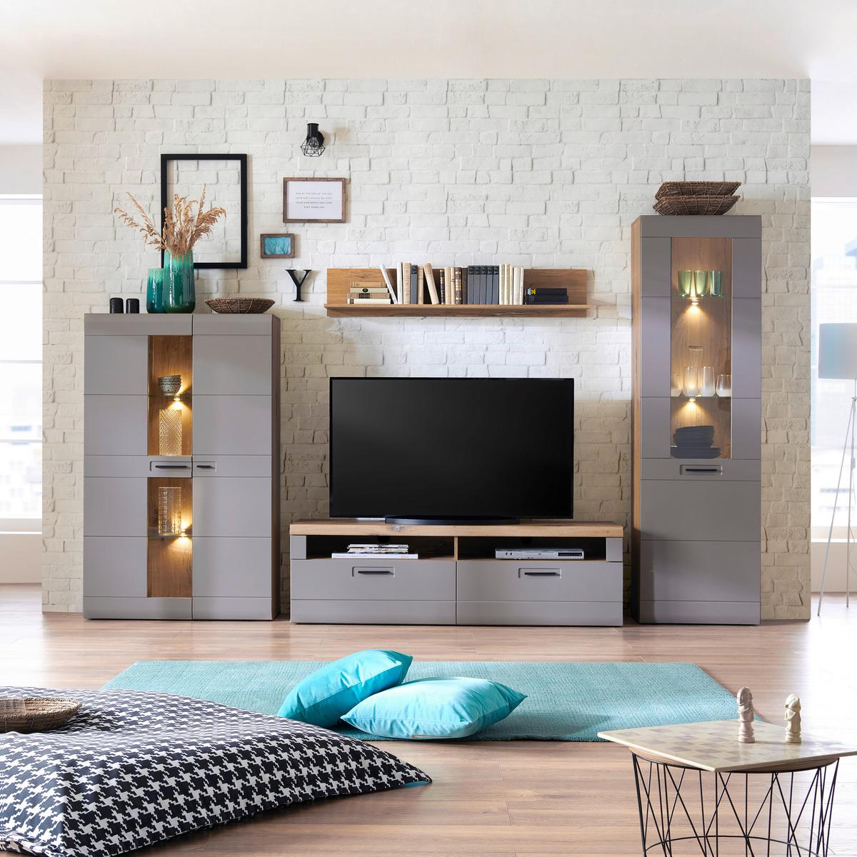 Vitrine Auris B: 95 cm Eiche/Basalt - Grau, MODERN, Glas/Holzwerkstoff (95/154,4/37,1cm) - Luca Bessoni