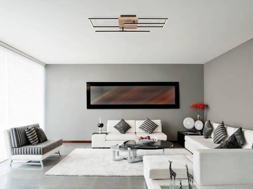 LED-Deckenleuchte 67276-24 - Dunkelbraun/Opal, Design, Holzwerkstoff/Kunststoff (80/20/11,5cm) - Globo