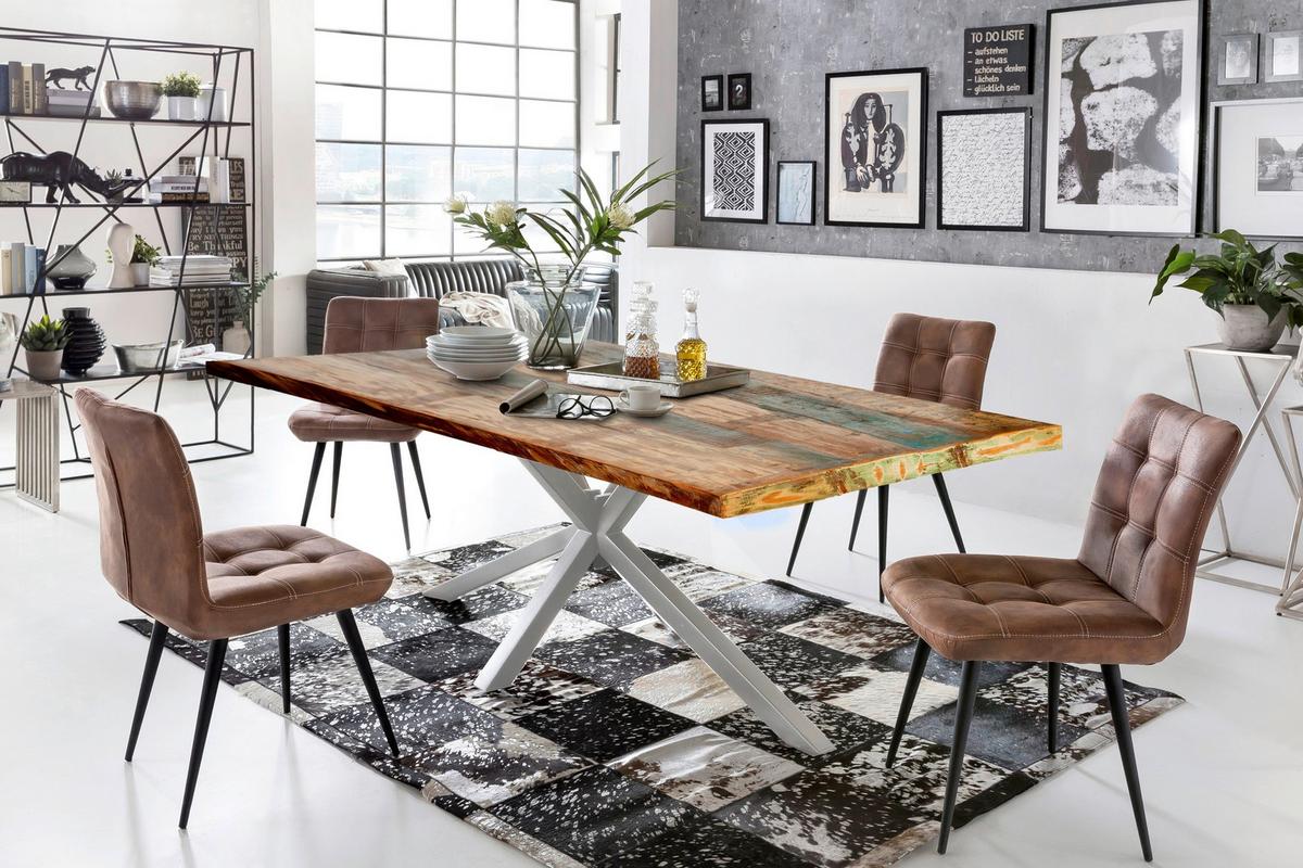 Esstisch Multicolor /Silberfarben L: 160cm - Silberfarben/Multicolor, MODERN, Holz/Metall (160/85/76cm) - MID.YOU