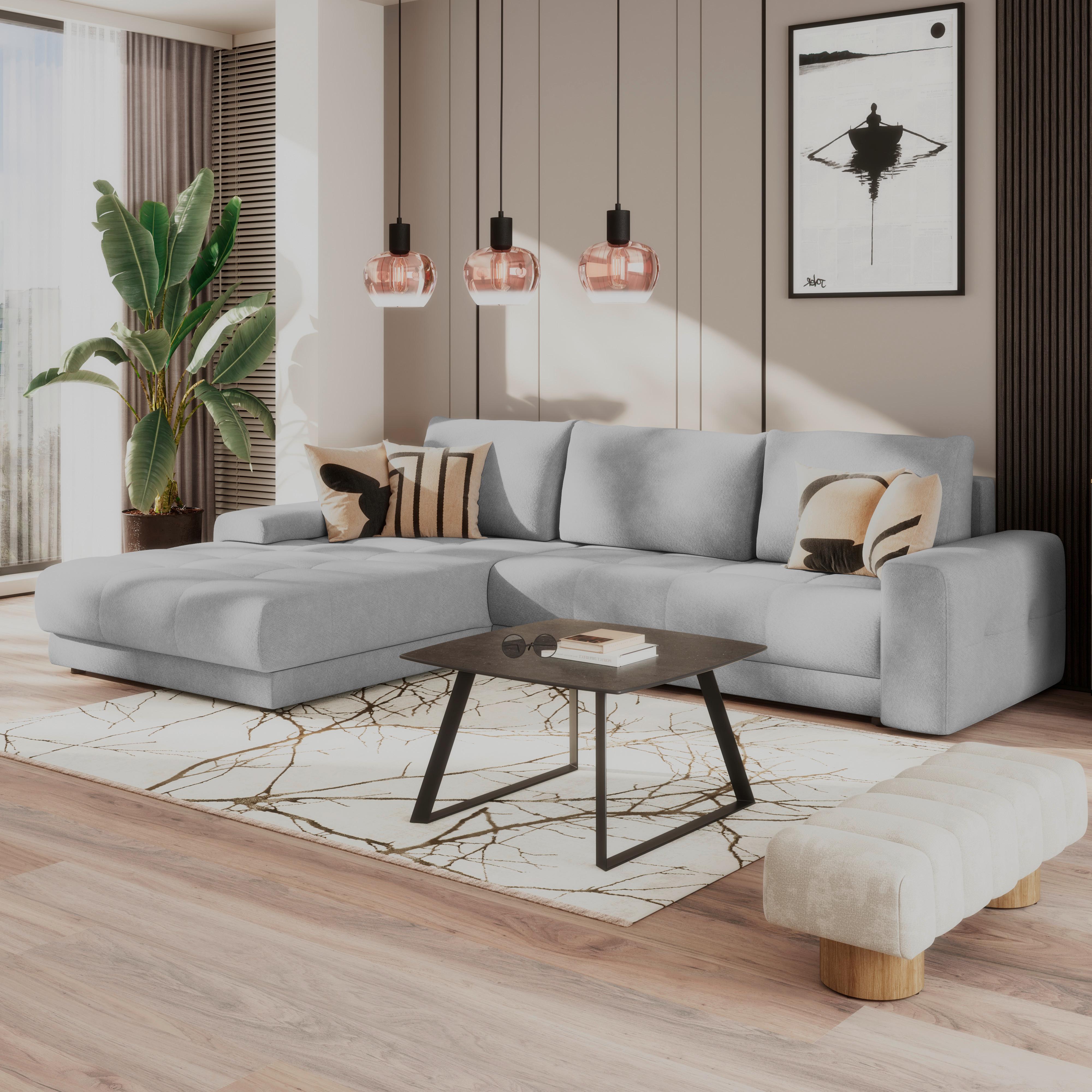 Ecksofa mit Schlaffunktion & Bettkasten Adria Hellgrau - Hellgrau, Trend, Textil (213/308cm) - Luca Bessoni