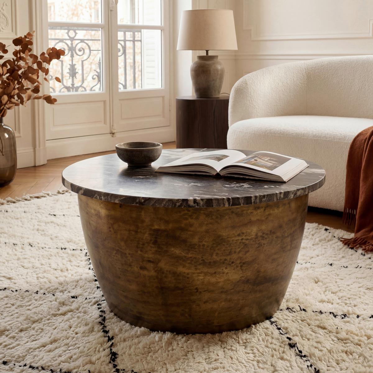 COUCHTISCH Marmor B: 60cm - Goldfarben/Schwarz, Design, Stein/Metall (60/60/34cm) - MID.YOU