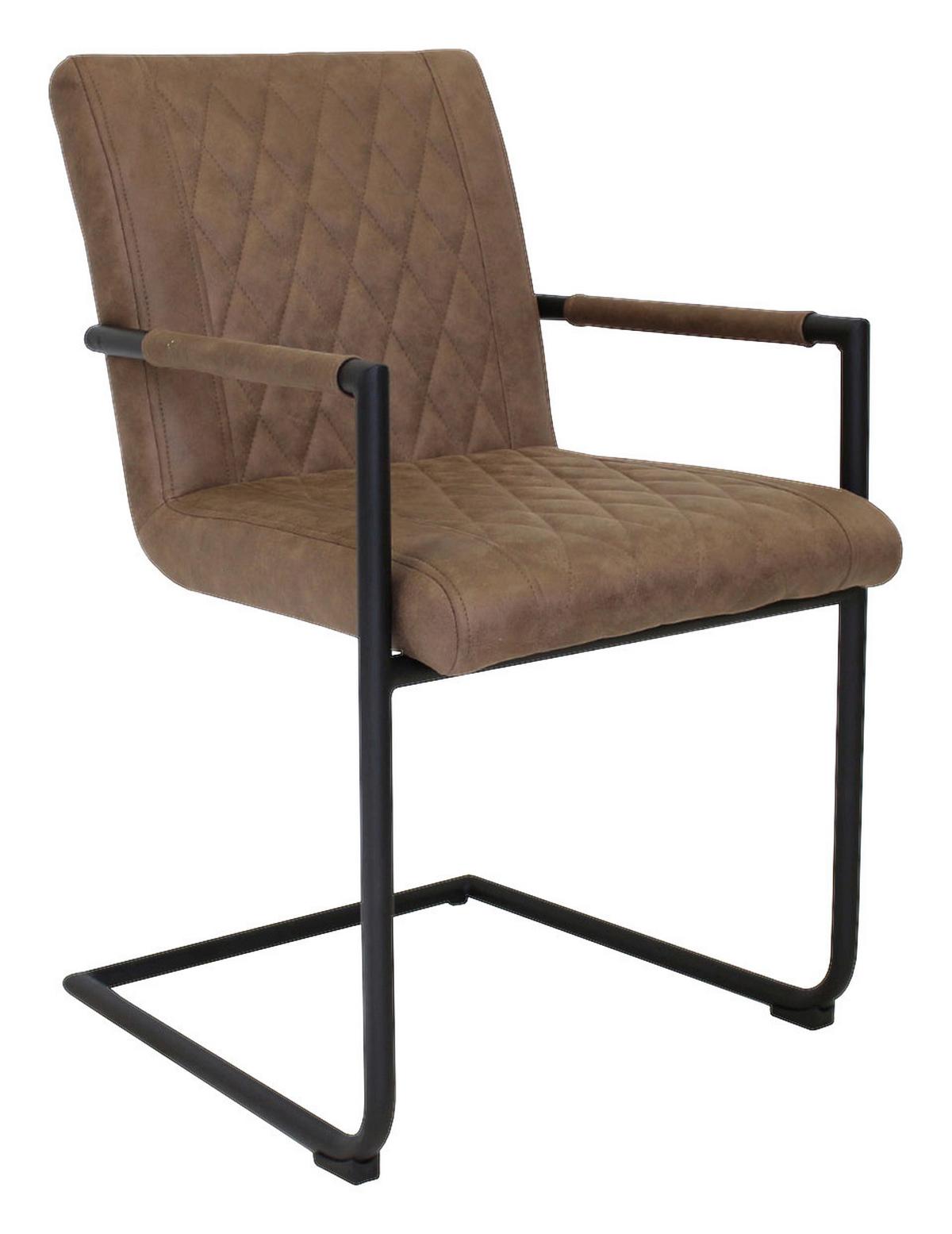 Armlehnstuhl Damian Taupe Gepolstert 2er-Set - Taupe/Schwarz, LIFESTYLE, Textil/Metall (52/88/63cm) - MID.YOU