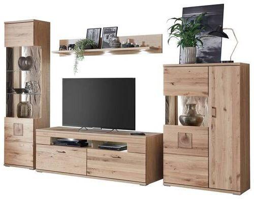 Wohnwand Kansas - Alteiche/Silberfarben, KONVENTIONELL, Glas/Holz (330/208,3/50,2cm) - Livetastic