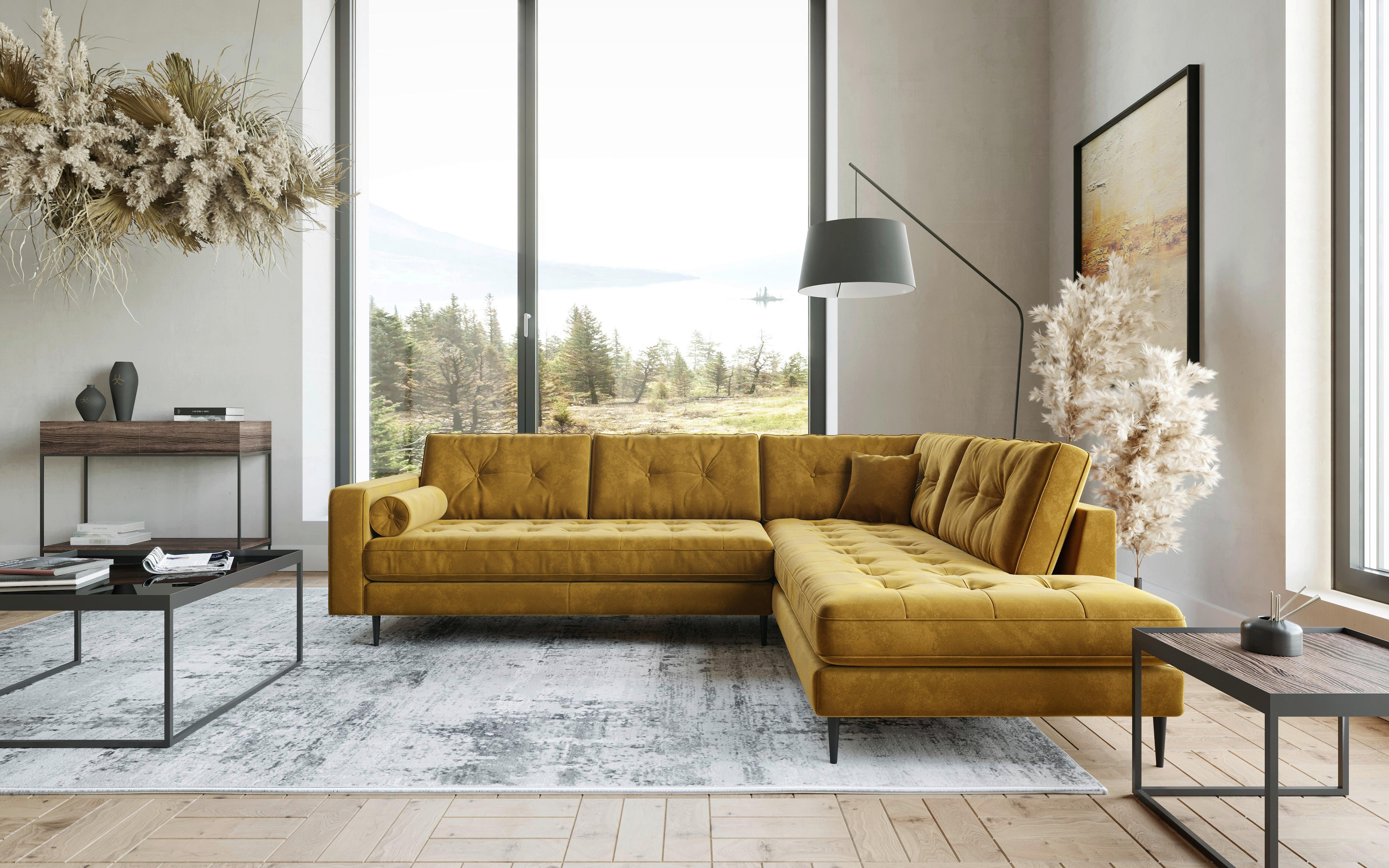 Ecksofa Scott - Edelstahlfarben/Gelb, Design, Textil (205/259cm) - Livetastic
