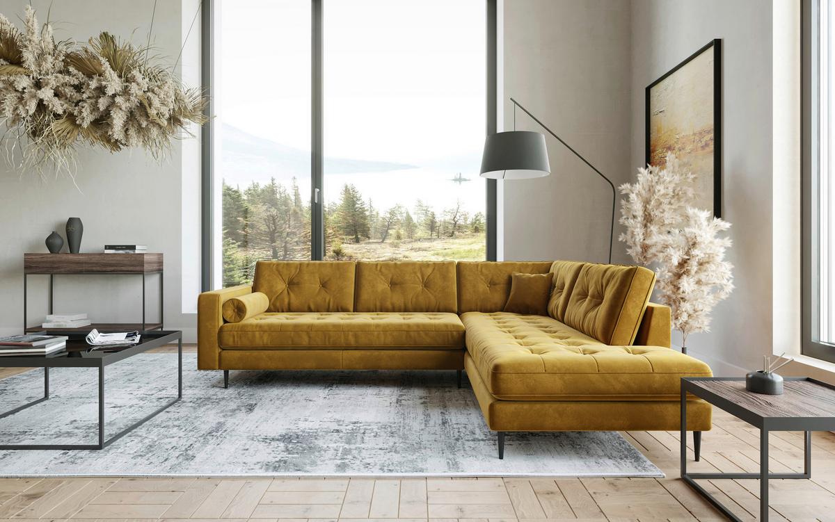 Ecksofa Scott - Edelstahlfarben/Gelb, Design, Textil (205/259cm) - Livetastic