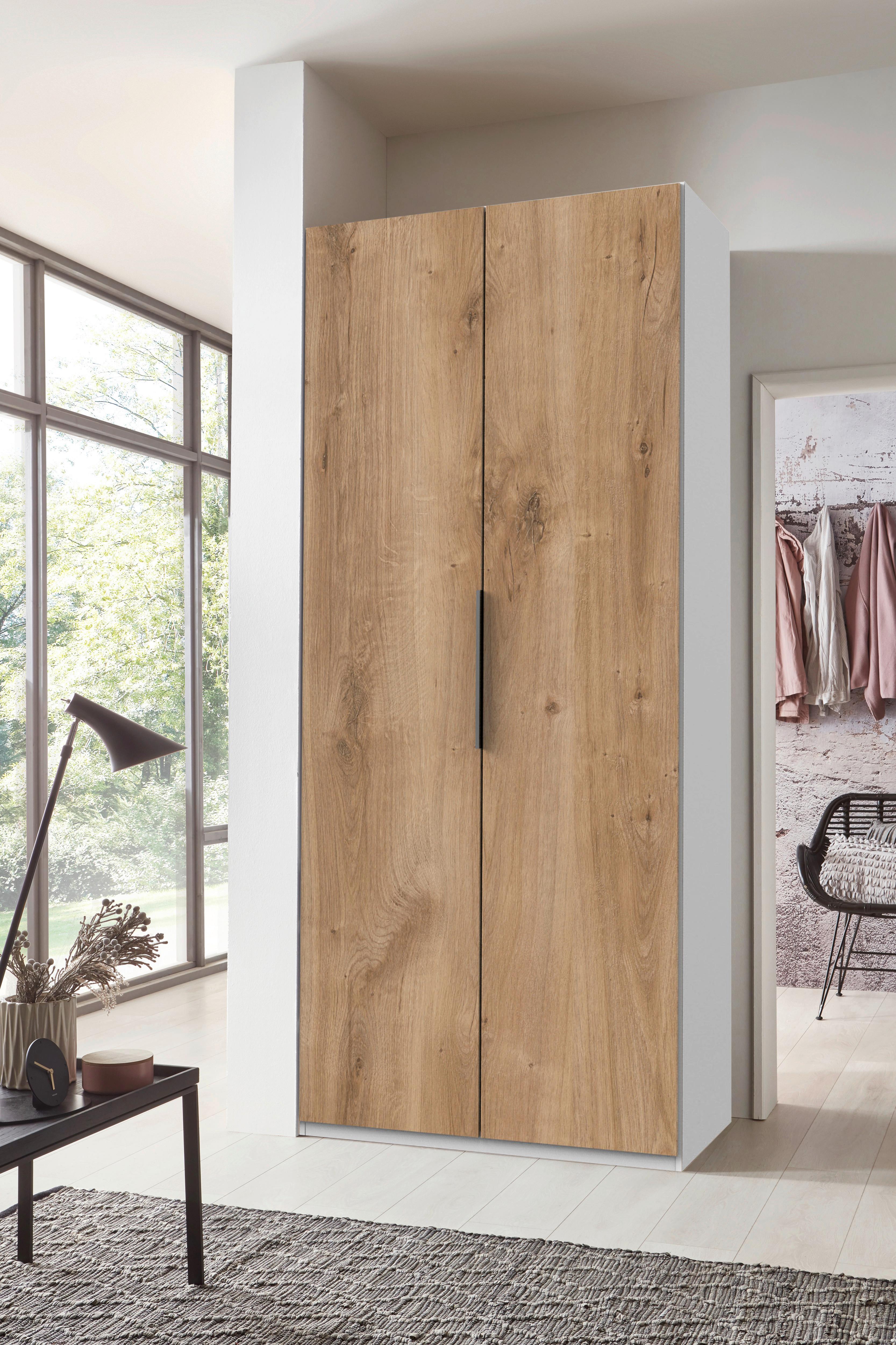 Drehtürenschrank Eiche/weiß Dekor, B: 100cm - Plankeneiche/Weiß, MODERN, Holzwerkstoff (100/216/58cm) - MID.YOU