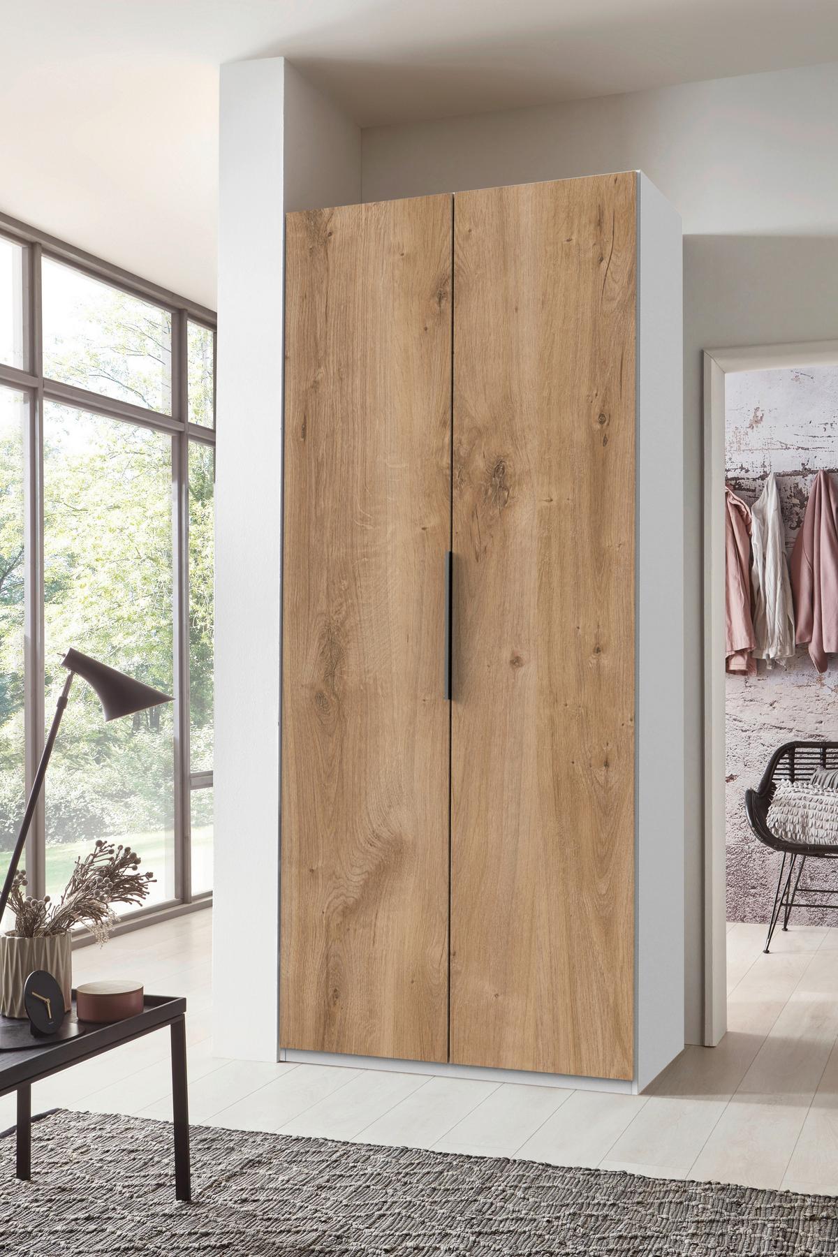 Drehtürenschrank Eiche/Weiß Dekor, B: 100cm - Plankeneiche/Weiß, MODERN, Holzwerkstoff (100/216/58cm) - MID.YOU