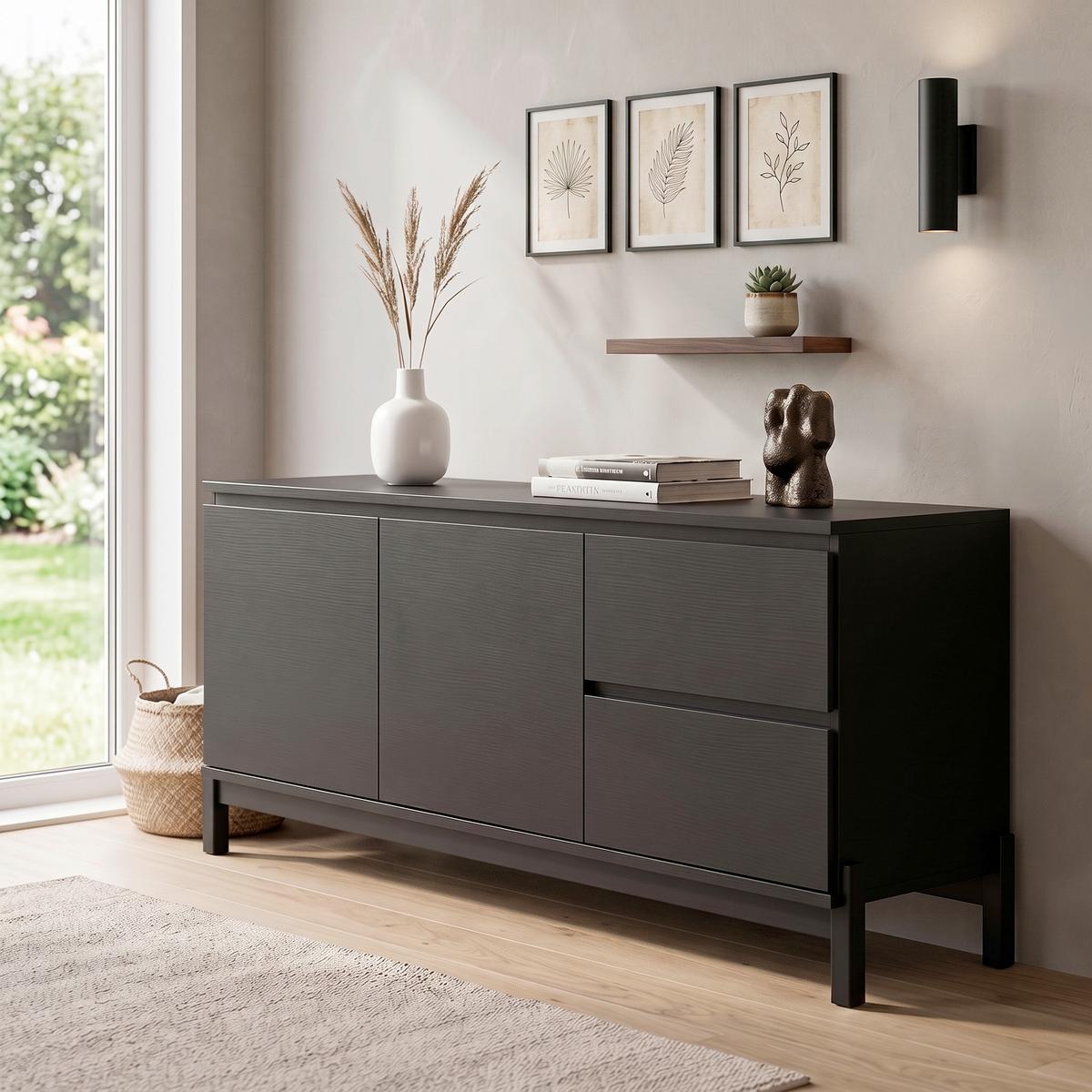 SIDEBOARD CORPUS - Schwarz, Design, Holzwerkstoff/Metall (135/56/40cm) - Livetastic