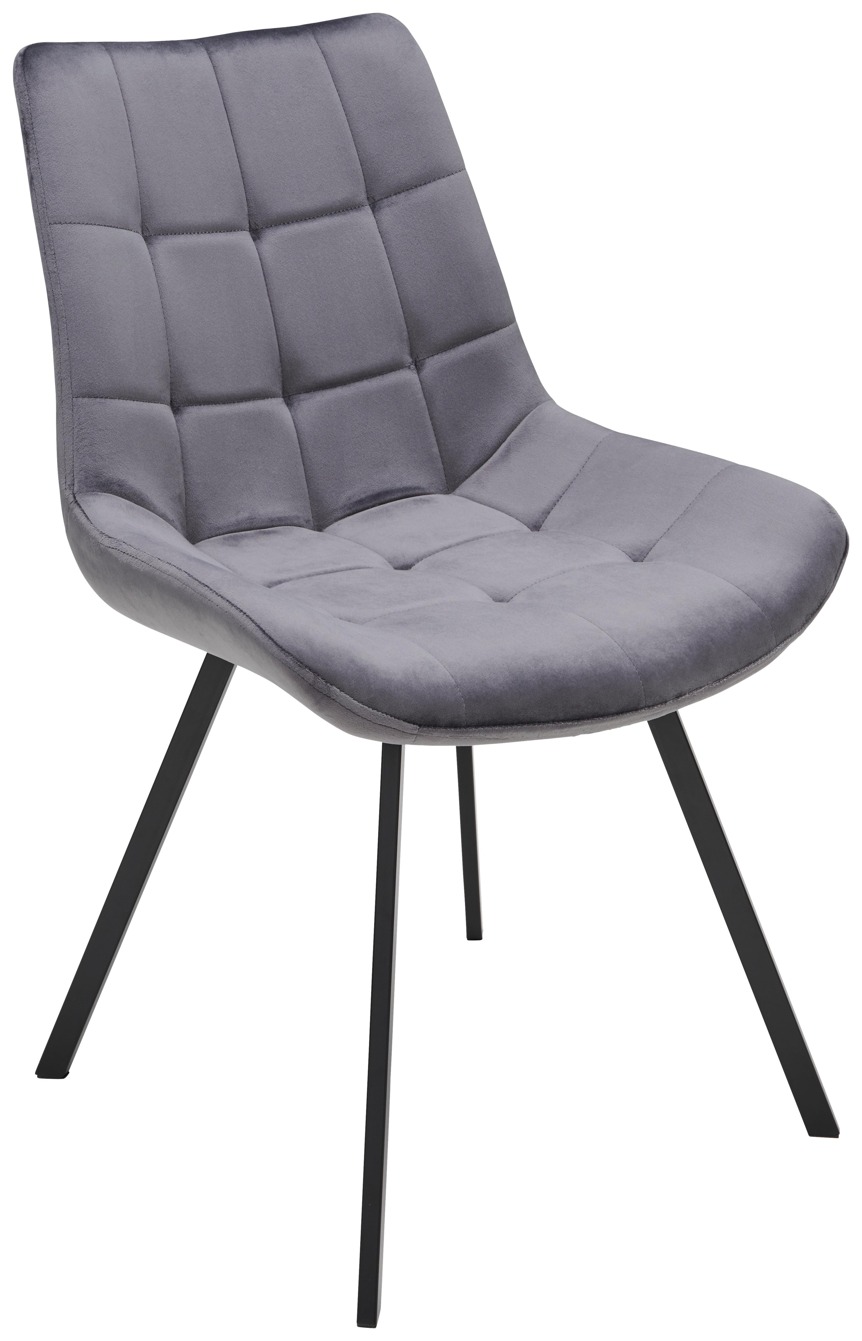 Schalenstuhl Chris Grau Samt Gepolstert - Schwarz/Grau, MODERN, Textil/Metall (54/86/62cm) - Luca Bessoni