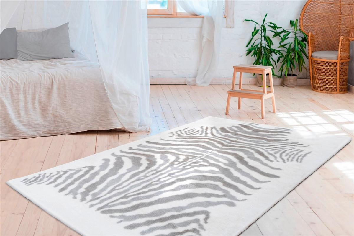 Hochflorteppich Rabbit Animal Grau/weiß, 160x230 Cm - Weiß/Grau, KONVENTIONELL, Textil (160/230cm)