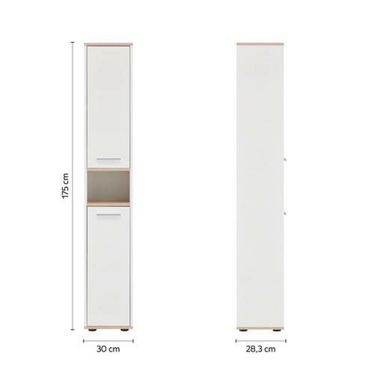 Hochschrank mit Offenem Fach Yasmin B:30cm Weiß/Eiche Dekor - Eichefarben/Schwarz, Basics, Holzwerkstoff (30/175/28,3cm) - MID.YOU
