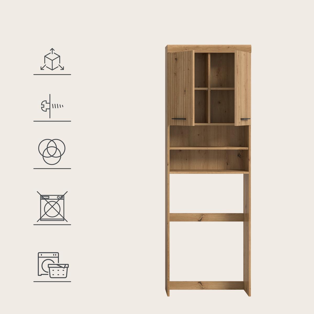 Waschmaschinenschrank Scout Eiche Artisan Dekor B: 63cm - Schwarz/Eiche Artisan, Trend, Holzwerkstoff (63/191/24cm) - MID.YOU