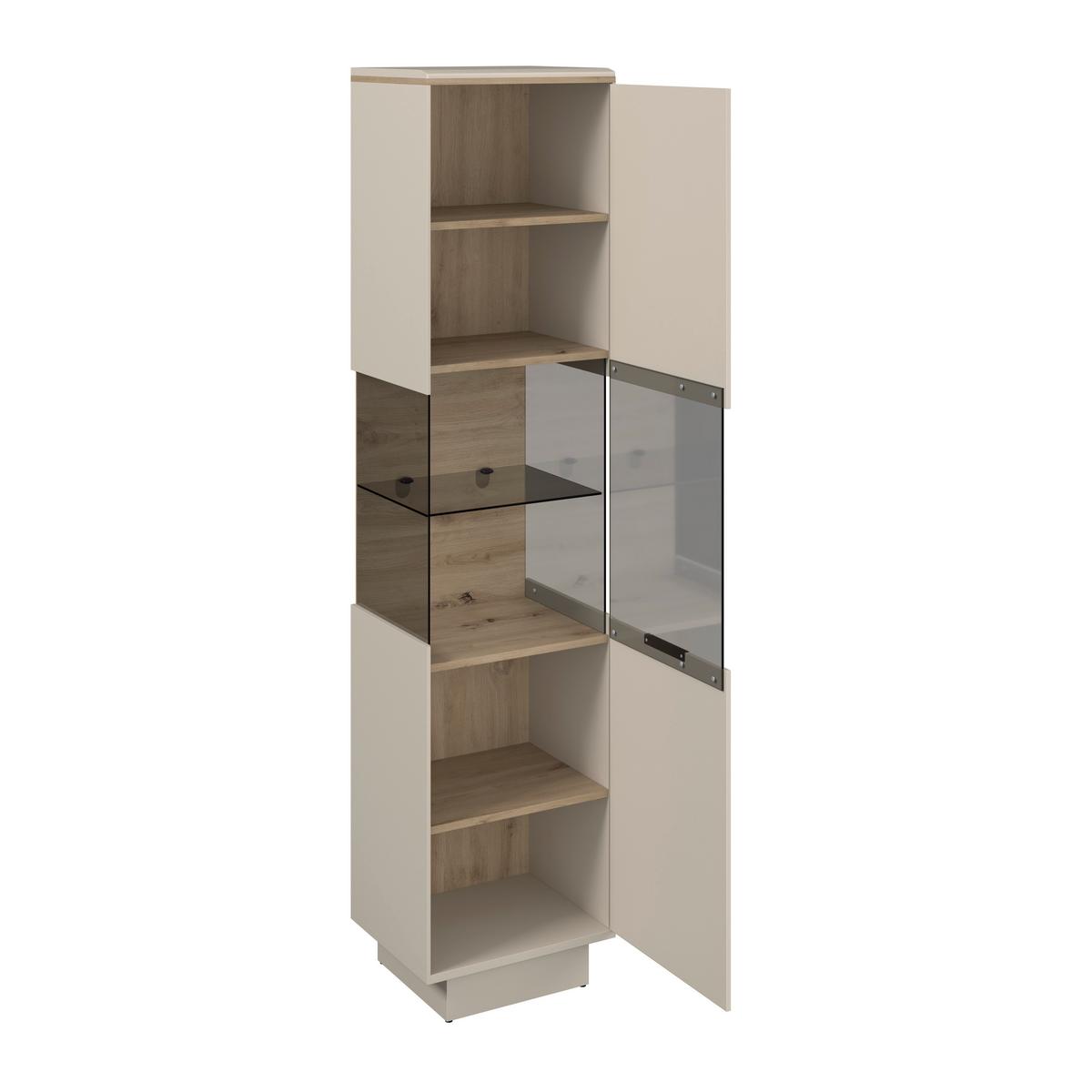 Vitrine Darius Eiche Artisan/Kashmir, B: 45cm - Kaschmir/Schwarz, Trend, Glas/Holzwerkstoff (45/195,5/37cm)