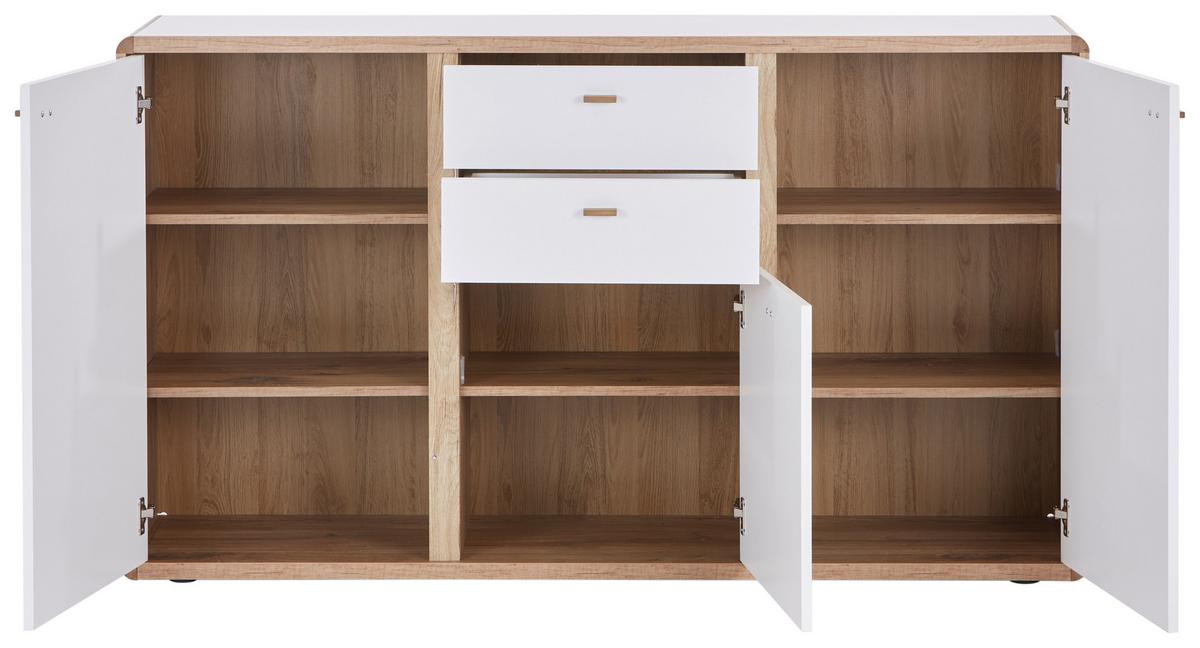 Kommode B: 158 cm Ronda Weiß/Eiche Dekor - Eichefarben/Weiß, MODERN, Holzwerkstoff (158/90/40cm)