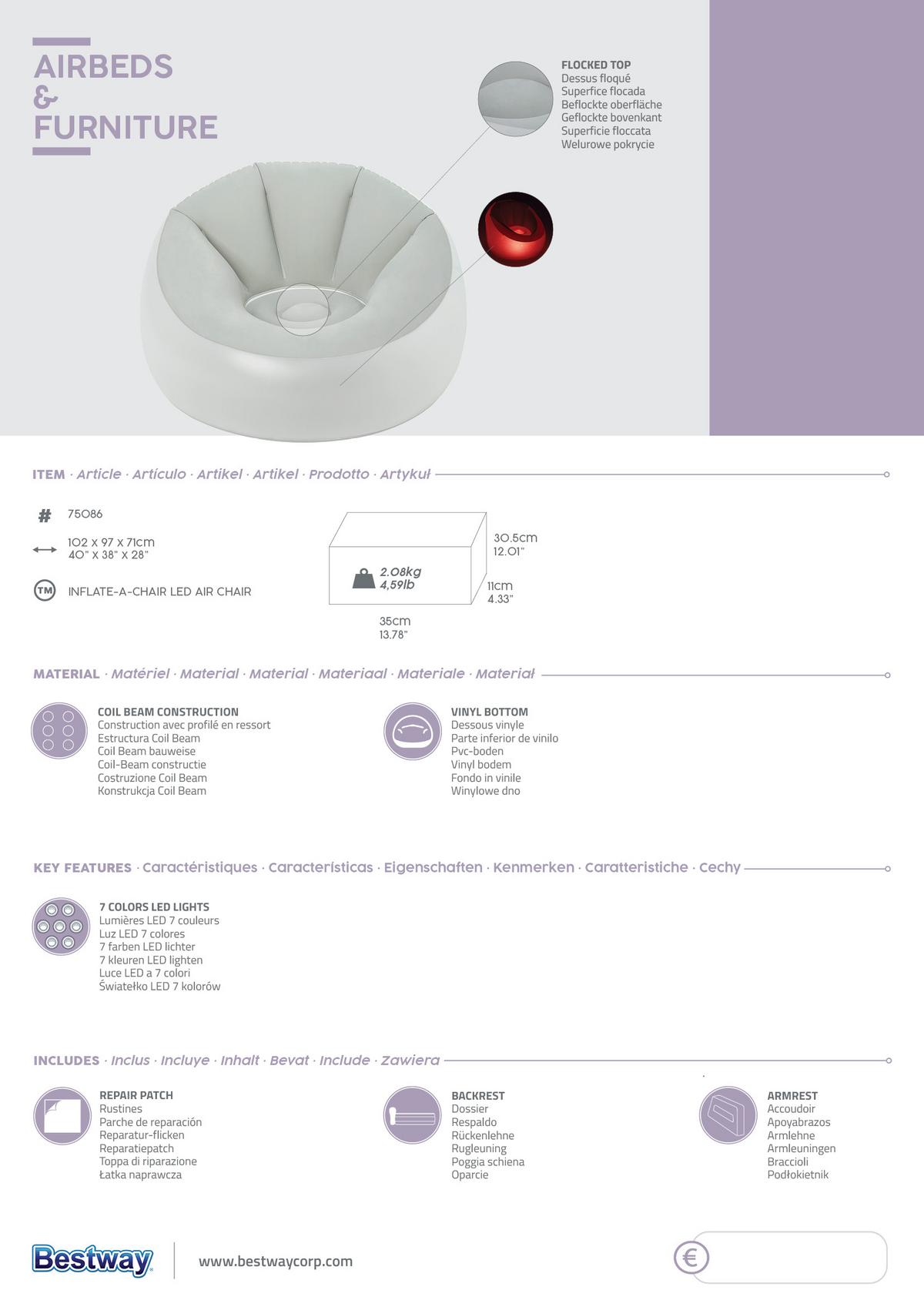 Luftsessel Luxury Outdoor Beige/Transparent mit Led - Transparent/Beige, MODERN, Kunststoff (102/97/71cm) - Bestway