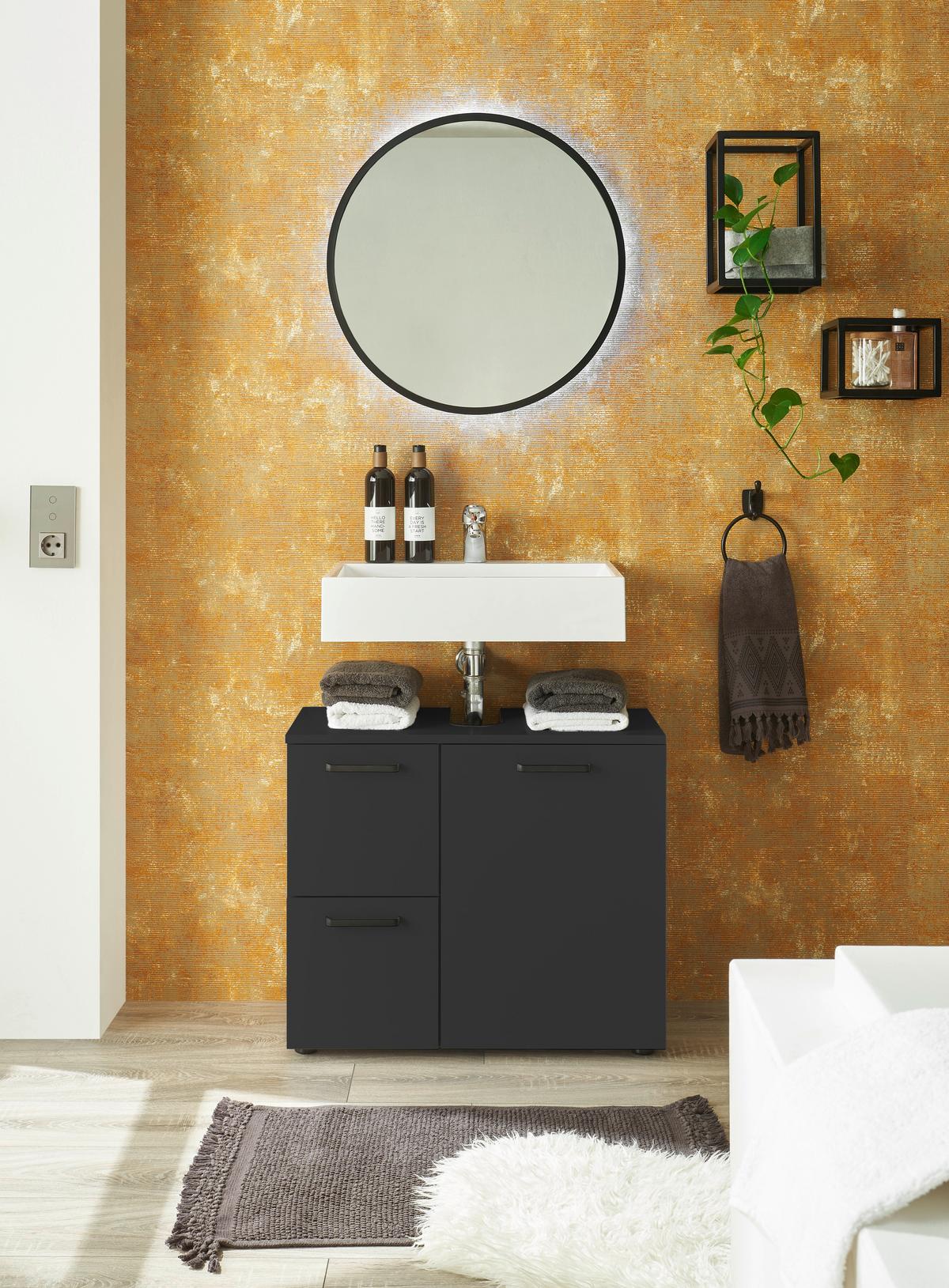 Waschbeckenunterschrank Vanice B: 70 cm Schwarz - Schwarz, MODERN, Holzwerkstoff (70/60/35cm) - MID.YOU