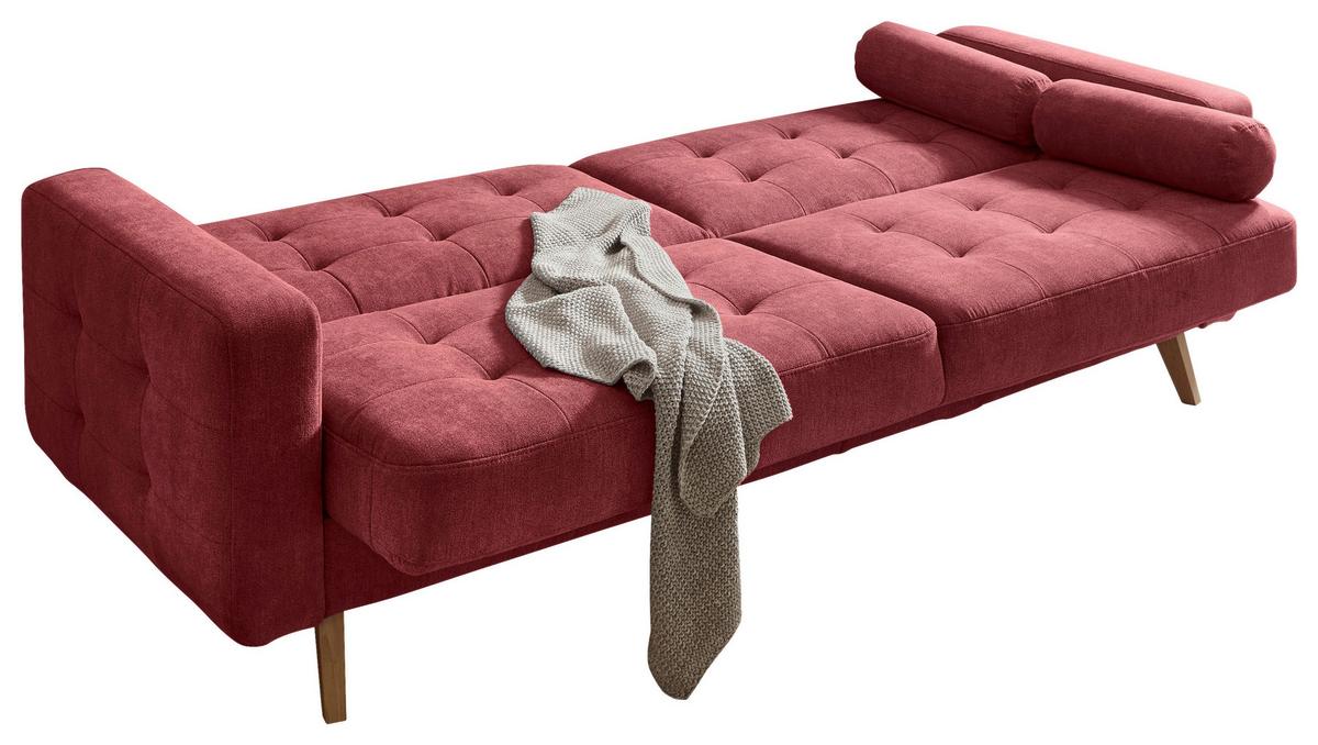 3-Sitzer-Sofa mit Schlaffunkt. + Bettkasten Fjord Beere - Beere/Eichefarben, MODERN, Holzwerkstoff/Textil (222/86/90cm) - MID.YOU