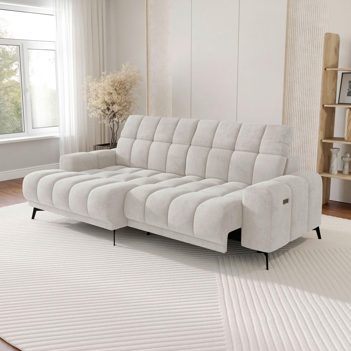 Rohová sedačka LAYA, levá, krémová tkanina MEMPHIS - krémová, Moderní, textil (155/250cm) - Premium Living