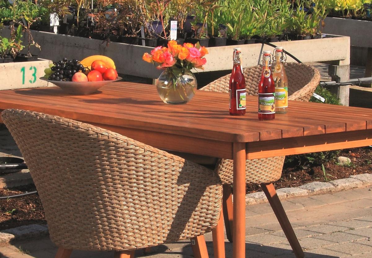 Gartengarnitur 5-Tlg. Holz/ Metall/Kunststoff/Textil - Akaziefarben/Teakfarben, Basics, Holz/Kunststoff (180/90/76cm) - Gardenson