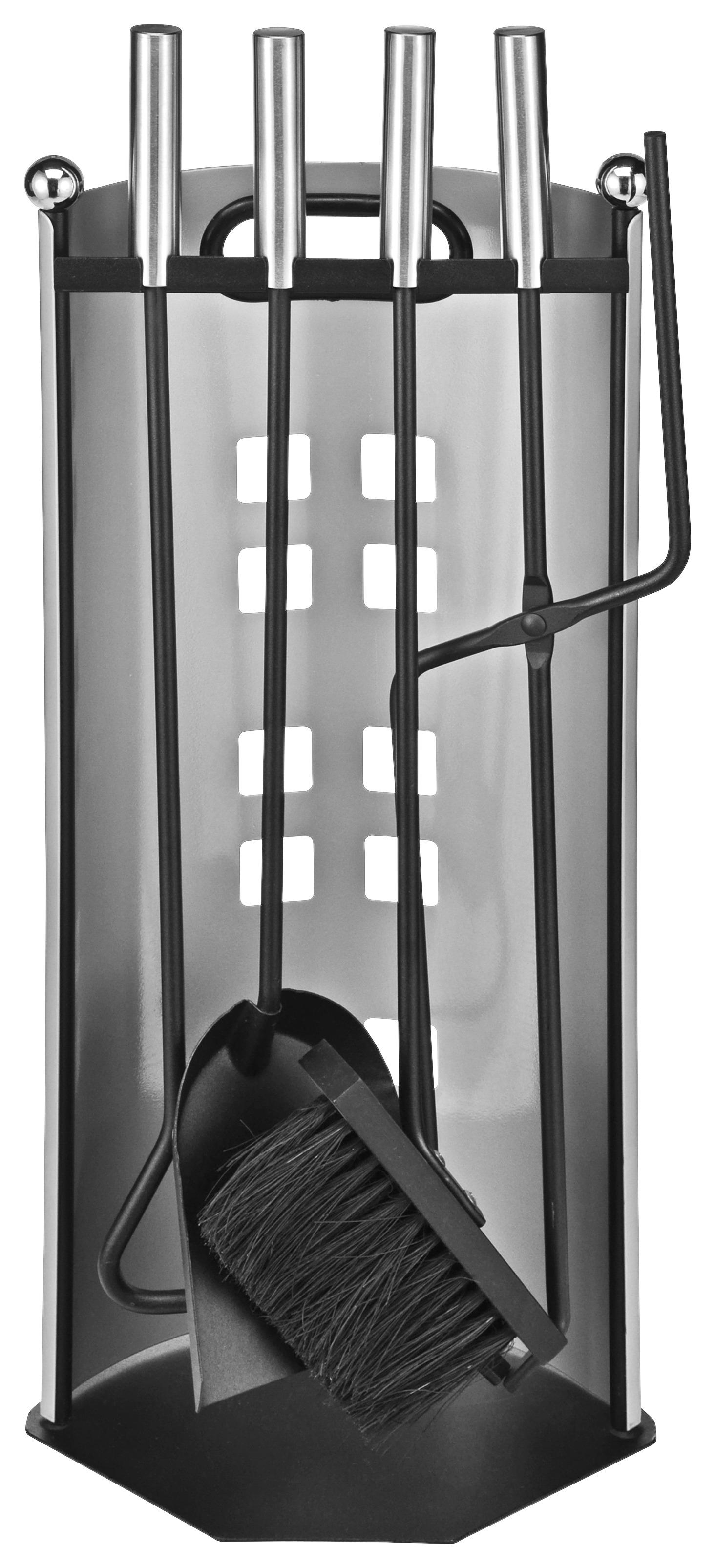 Fünfteiliges Kaminbesteck aus Edelstahl