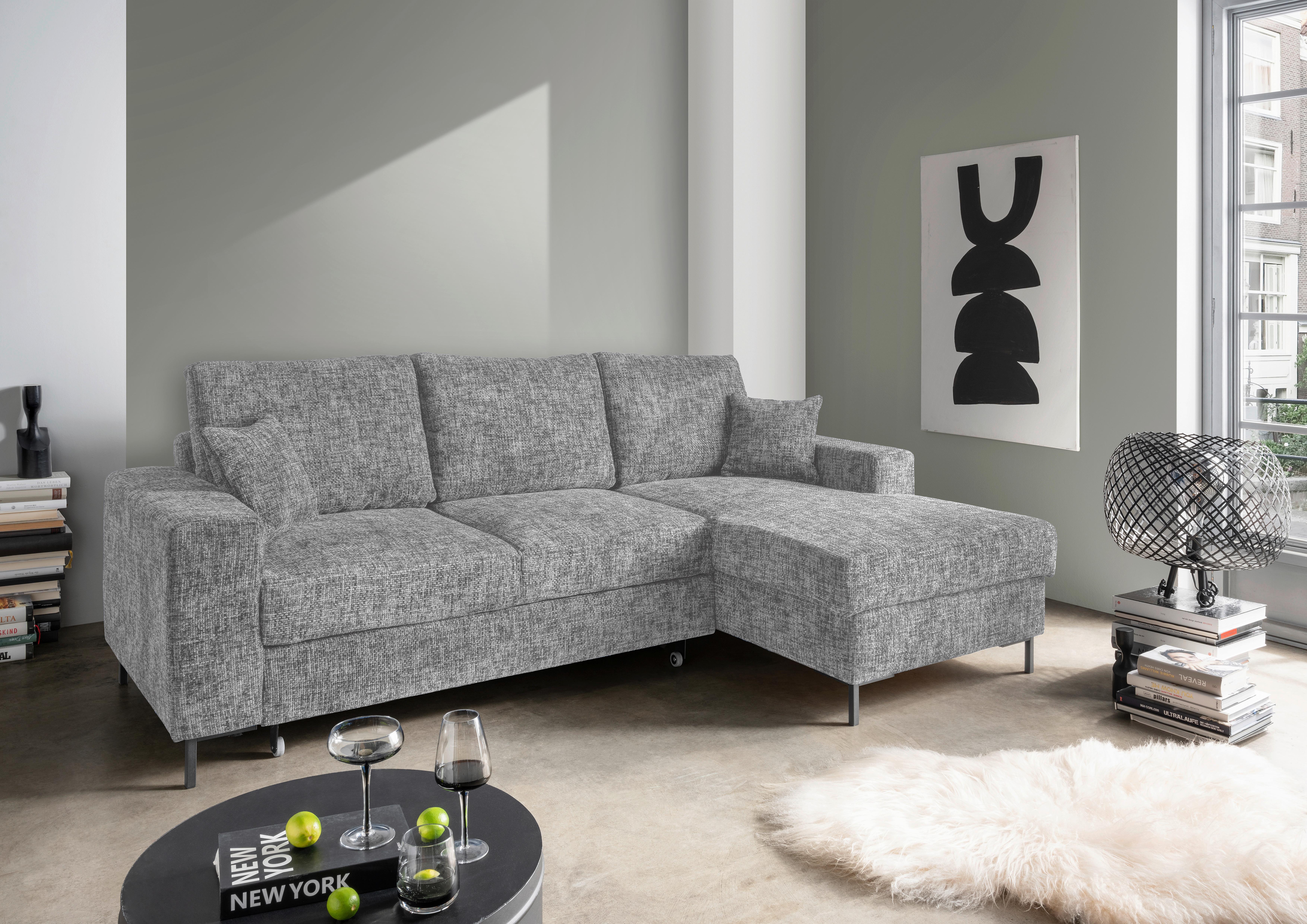 Eckschlafsofa Zona Silberfarben S: 237x143 Cm - Silberfarben/Schwarz, KONVENTIONELL, Textil (237/143cm) - Livetastic