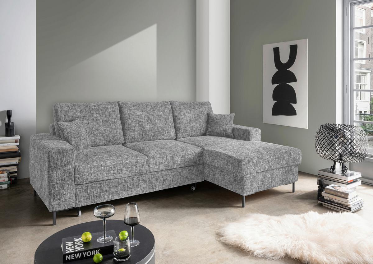 Eckschlafsofa Zona Silberfarben S: 237x143 Cm - Silberfarben/Schwarz, KONVENTIONELL, Textil (237/143cm) - Livetastic