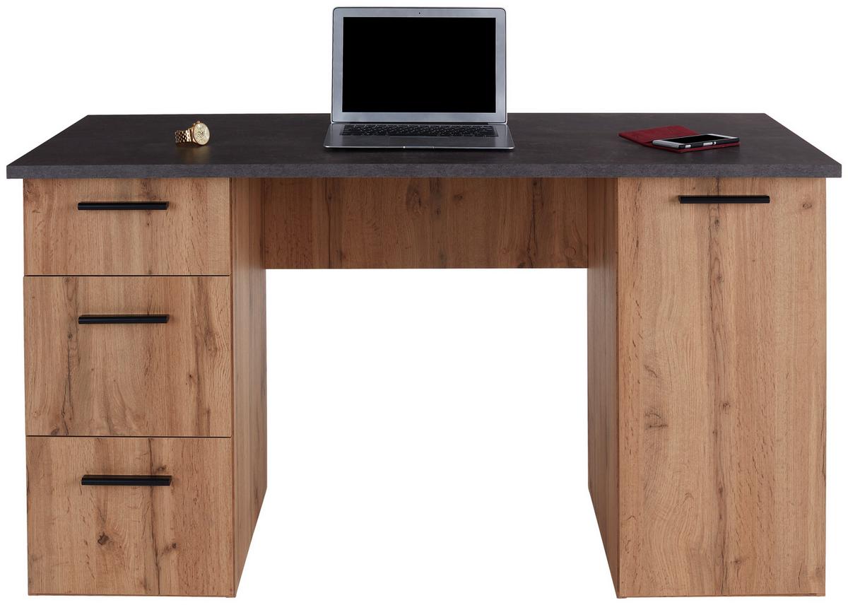 Psací stůl TEN - barvy dubu/barvy hliníku, Moderní, kompozitní dřevo/plast (138/76/60cm)