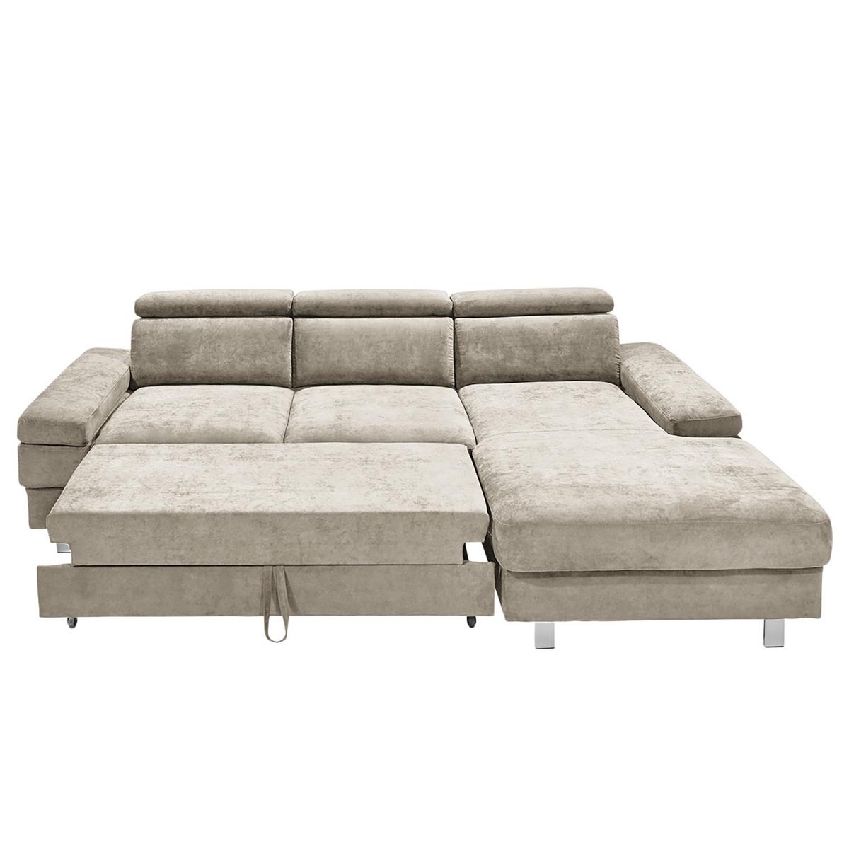 Ecksofa Elvis, Greige S: 259x182 Cm - Greige/Silberfarben, KONVENTIONELL, Textil (259/182cm) - Trendmanufaktur