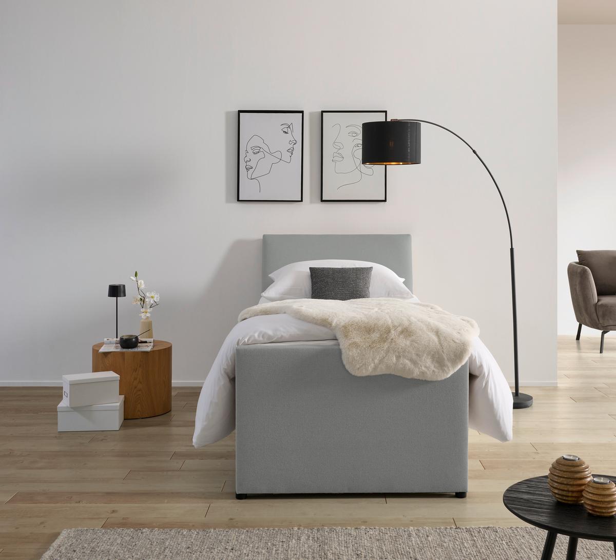 Boxspringbett Mit Bettkasten Nida 120x200 Cm Grau - Schwarz/Grau, MODERN, Holz/Textil (120/200cm) - MID.YOU