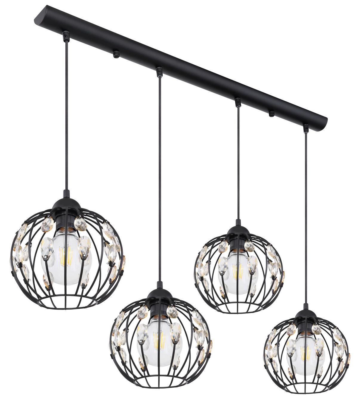 Hängeleuchte Kristall H: 120 cm 4-Flammig - Schwarz, Basics, Glas/Metall (80/20/120cm) - Globo