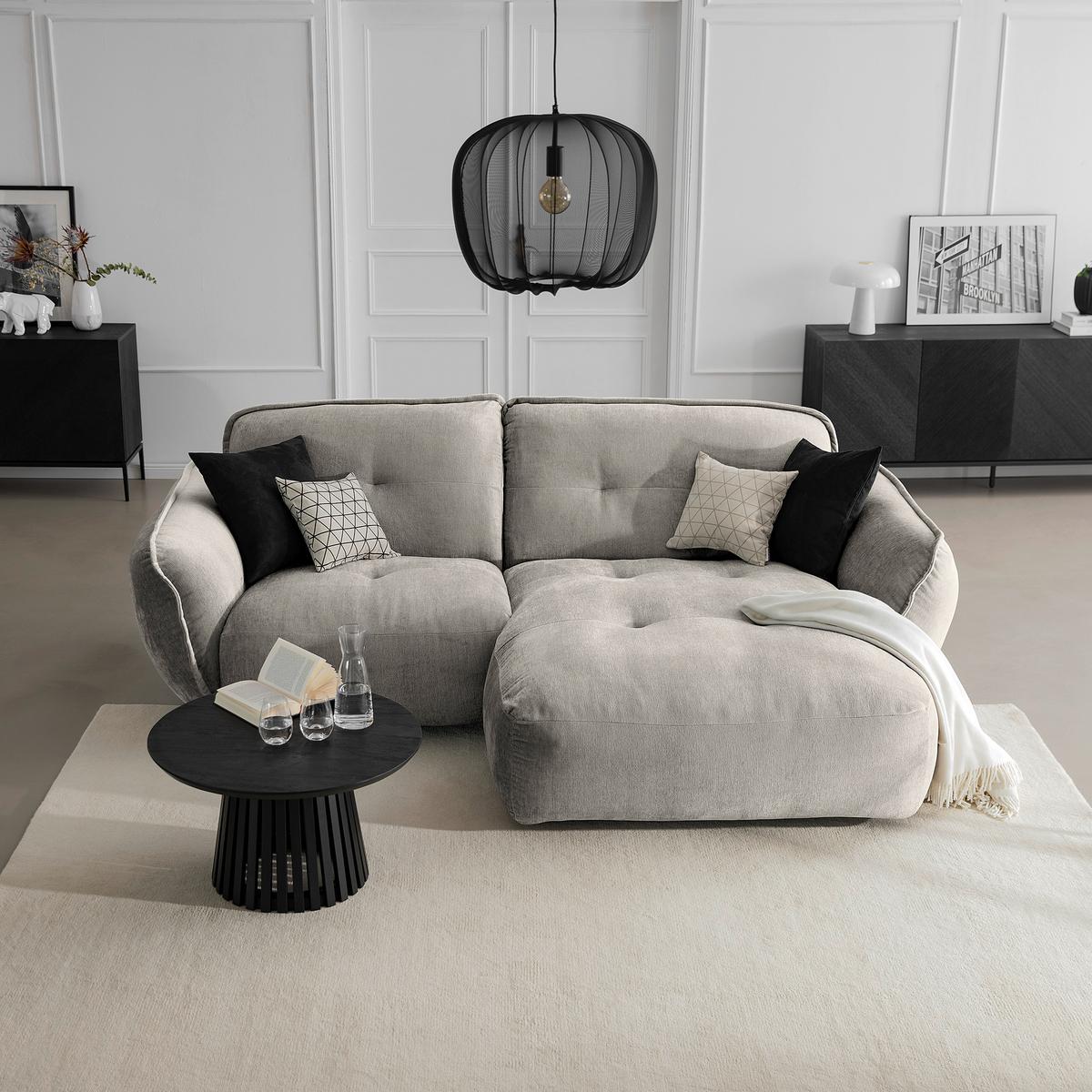 Ecksofa Fluffy Silberfarben S: 269x184 Cm - Silberfarben/Schwarz, MODERN, Textil (269/184cm) - Trendmanufaktur