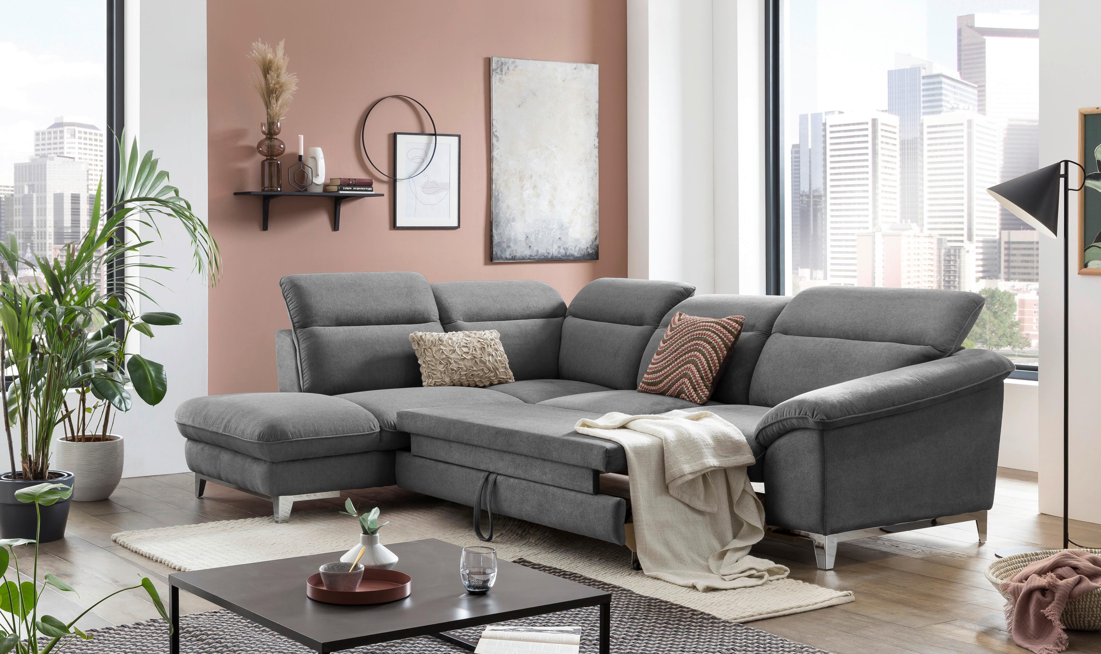 Ecksofa Mit Schlaffunktion Teresa Dunkelgrau - Chromfarben/Dunkelgrau, Design, Textil (232/293cm) - Livetastic