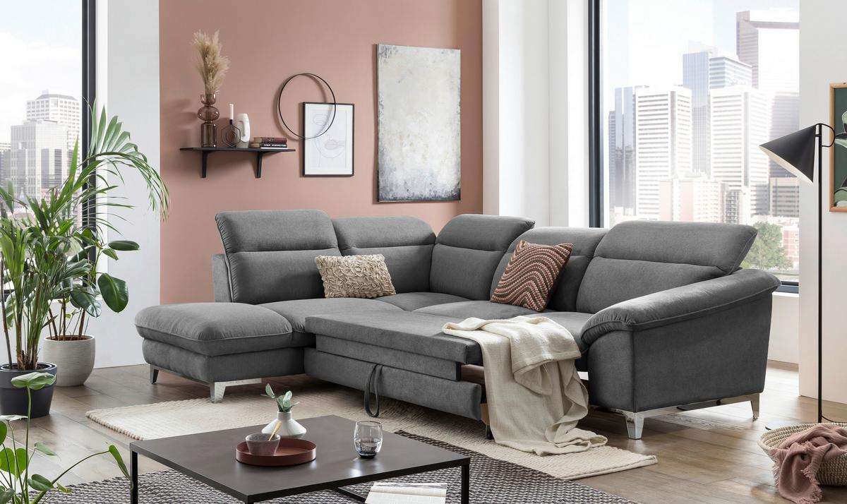 Ecksofa Mit Schlaffunktion Teresa Dunkelgrau 232x293 Cm - Chromfarben/Dunkelgrau, Design, Textil (232/293cm) - Livetastic