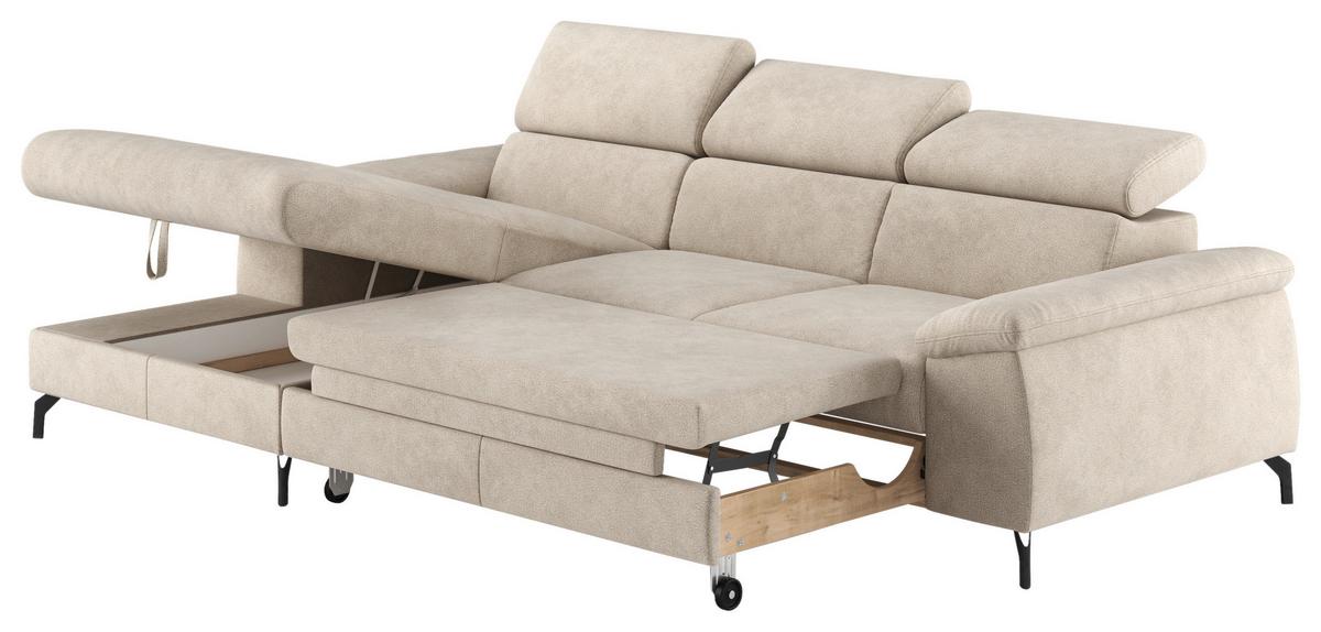 Ecksofa mit Schlaffunktion & Bettkasten Kitty Beige - Beige/Schwarz, Design, Textil (166/244cm) - Livetastic