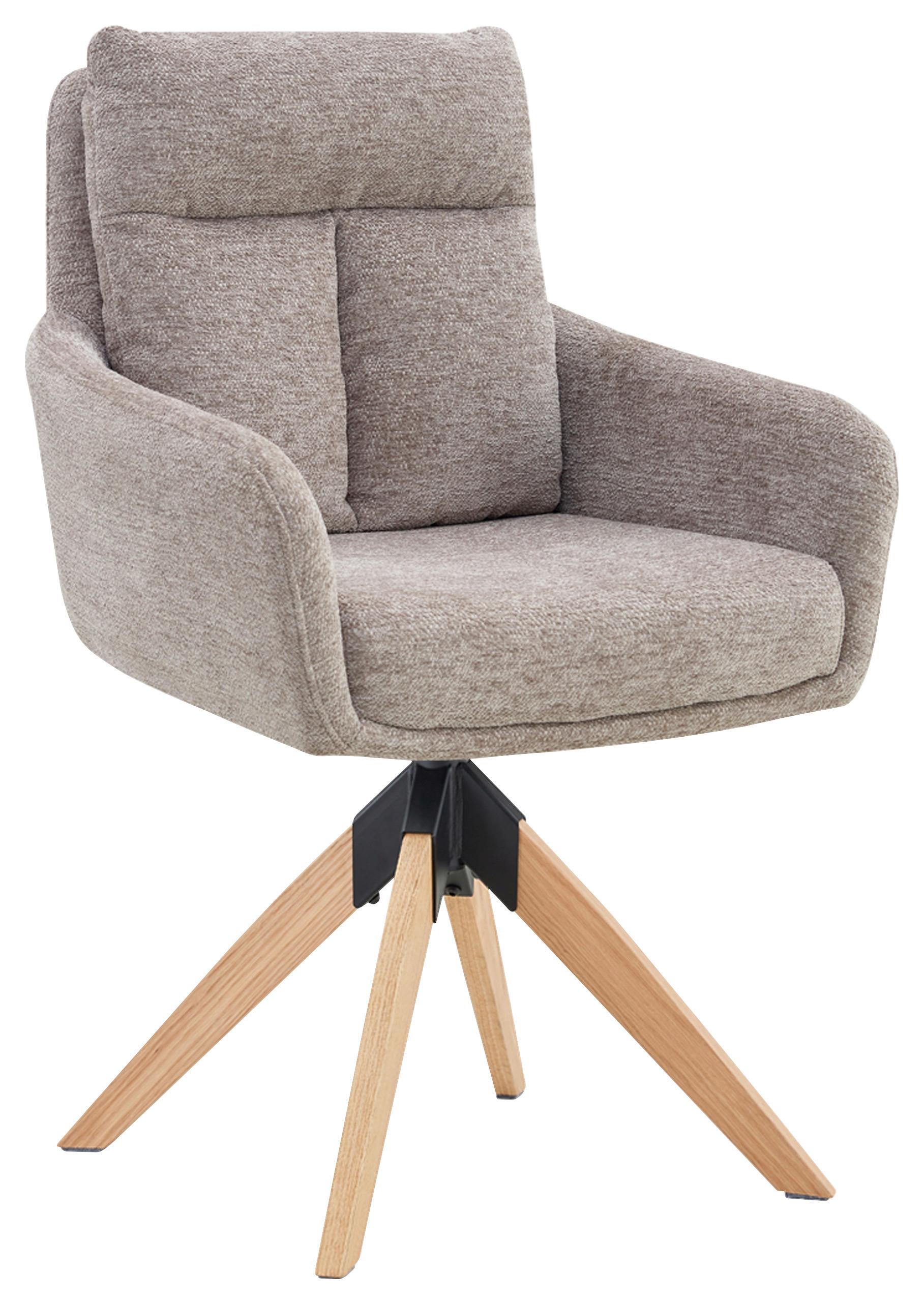 Armlehnstuhl Malik Webstoff taupe gepolstert - Taupe/Naturfarben, KONVENTIONELL, Holz/Textil (59/92/63cm) - Livetastic