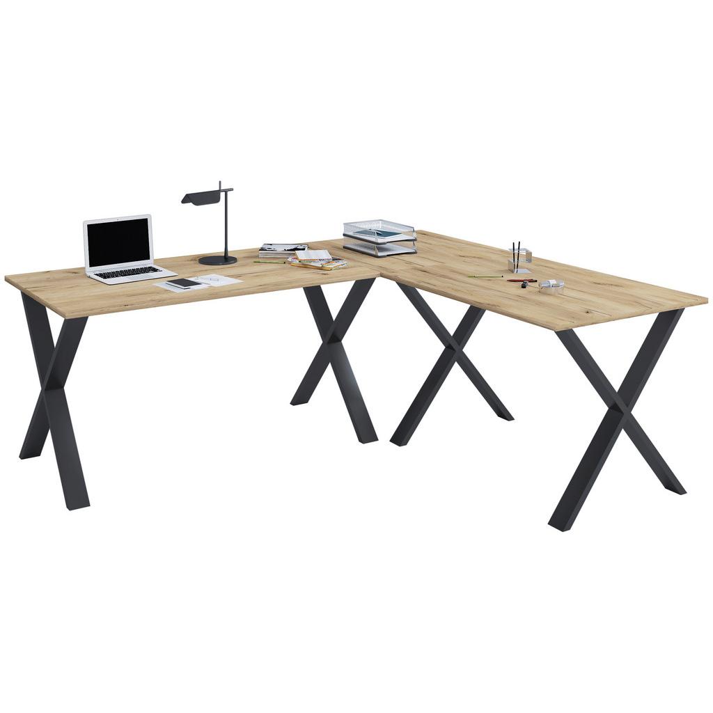 Eckschreibtisch Lona Schwarz/ Honigeichefarben, L: 190cm