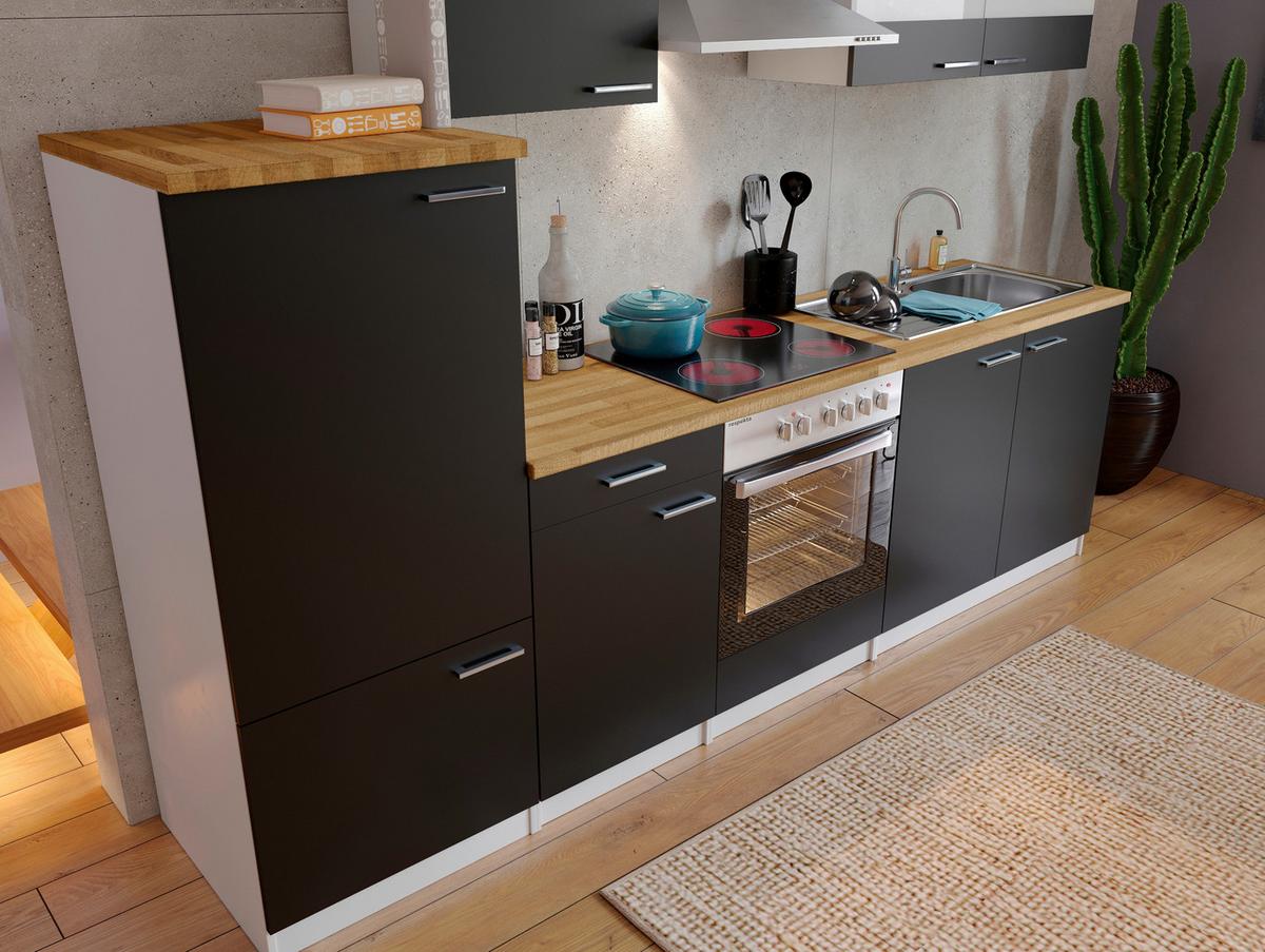 Küchenzeile Ohne Geräte B: 270 Cm Schwarz/weiß/nussbaum Dekor - Nussbaumfarben/Schwarz, Basics, Holzwerkstoff (270cm) - Respekta
