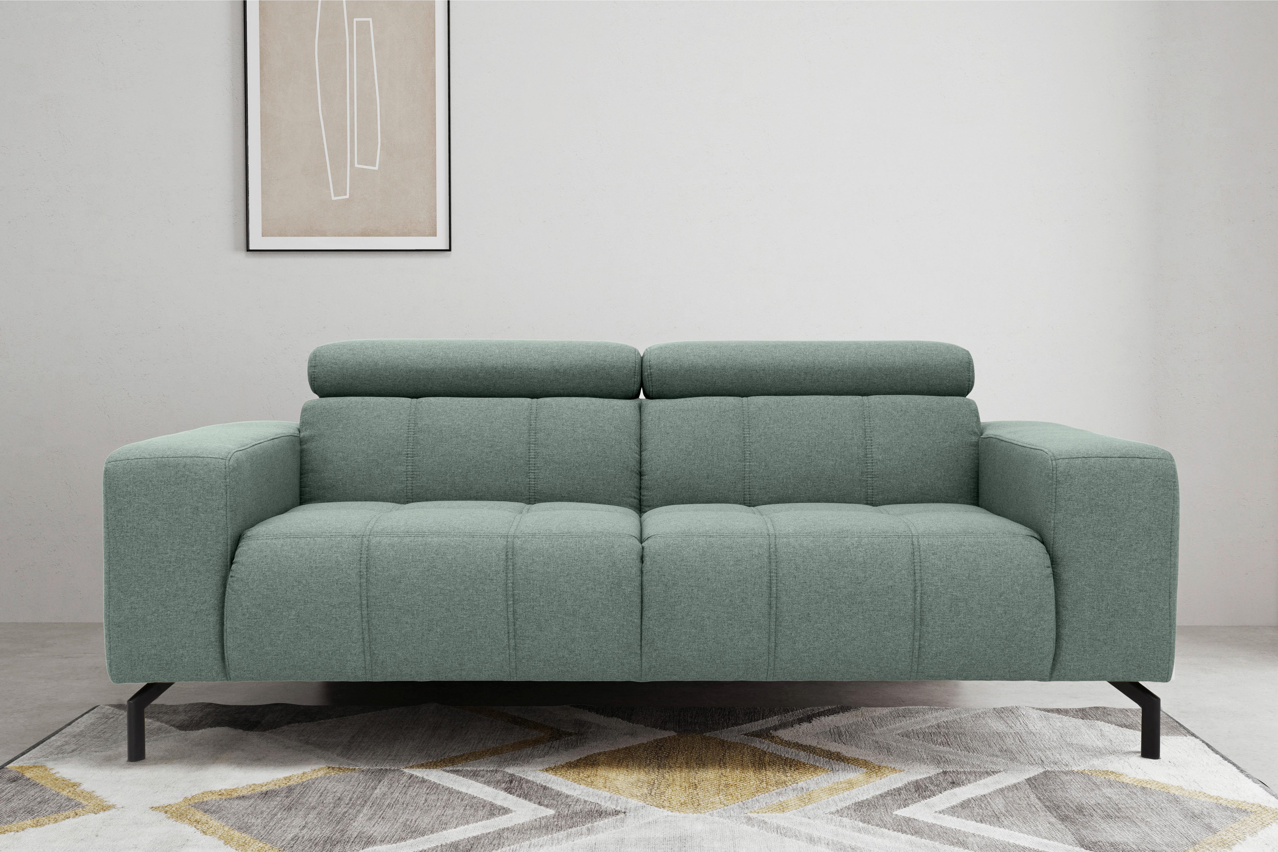 3-sitzer-sofa Kopfteil Verstellbar Cunelli Türkis - Schwarz/Hellblau, Design, Textil (238/79/104cm) - MID.YOU