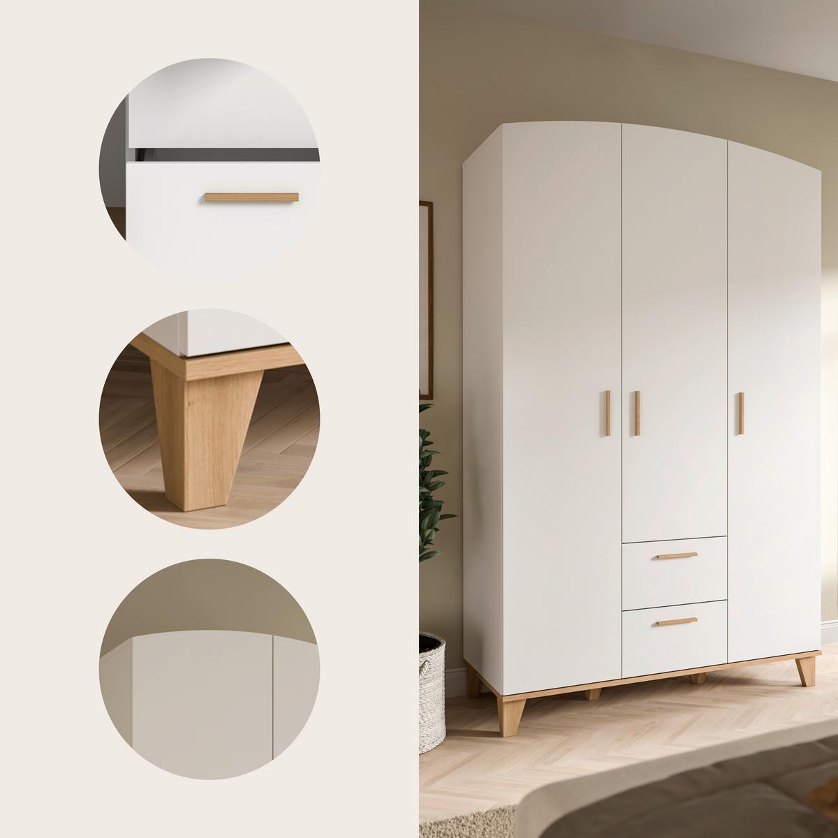 Drehtürenschrank Stella Eiche Dekor/Weiß B: 122cm - Weiß/Eiche Artisan, ROMANTIK / LANDHAUS, Holzwerkstoff (122/198/51cm) - Livetastic