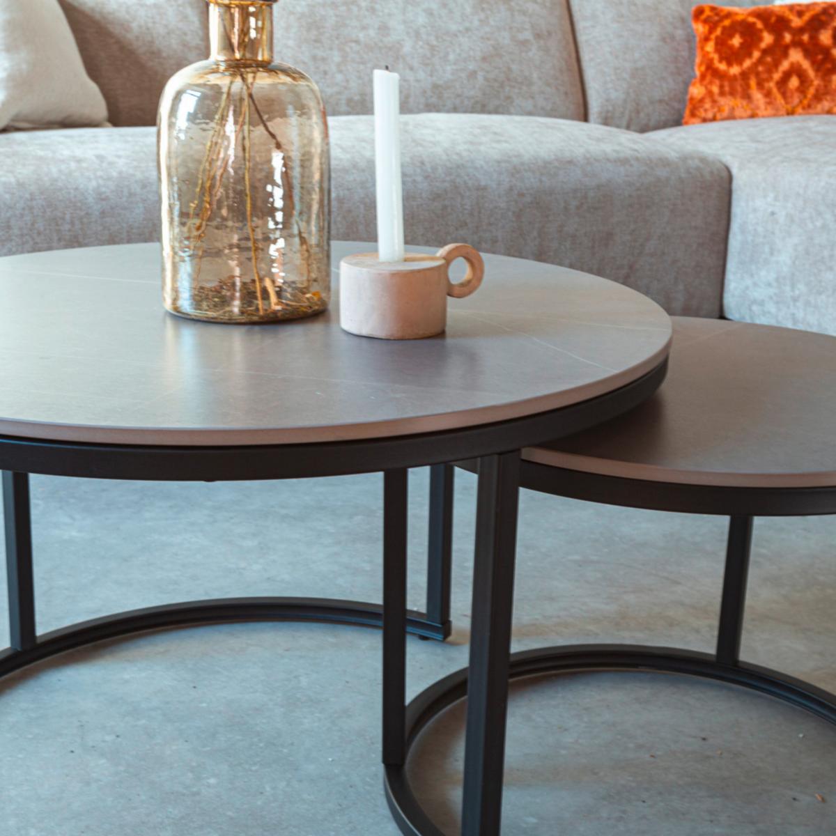 Couchtisch Leyton Grau/Schwarz, 68 cm - Schwarz/Grau, MODERN, Stein/Metall (68/43/68cm) - MID.YOU