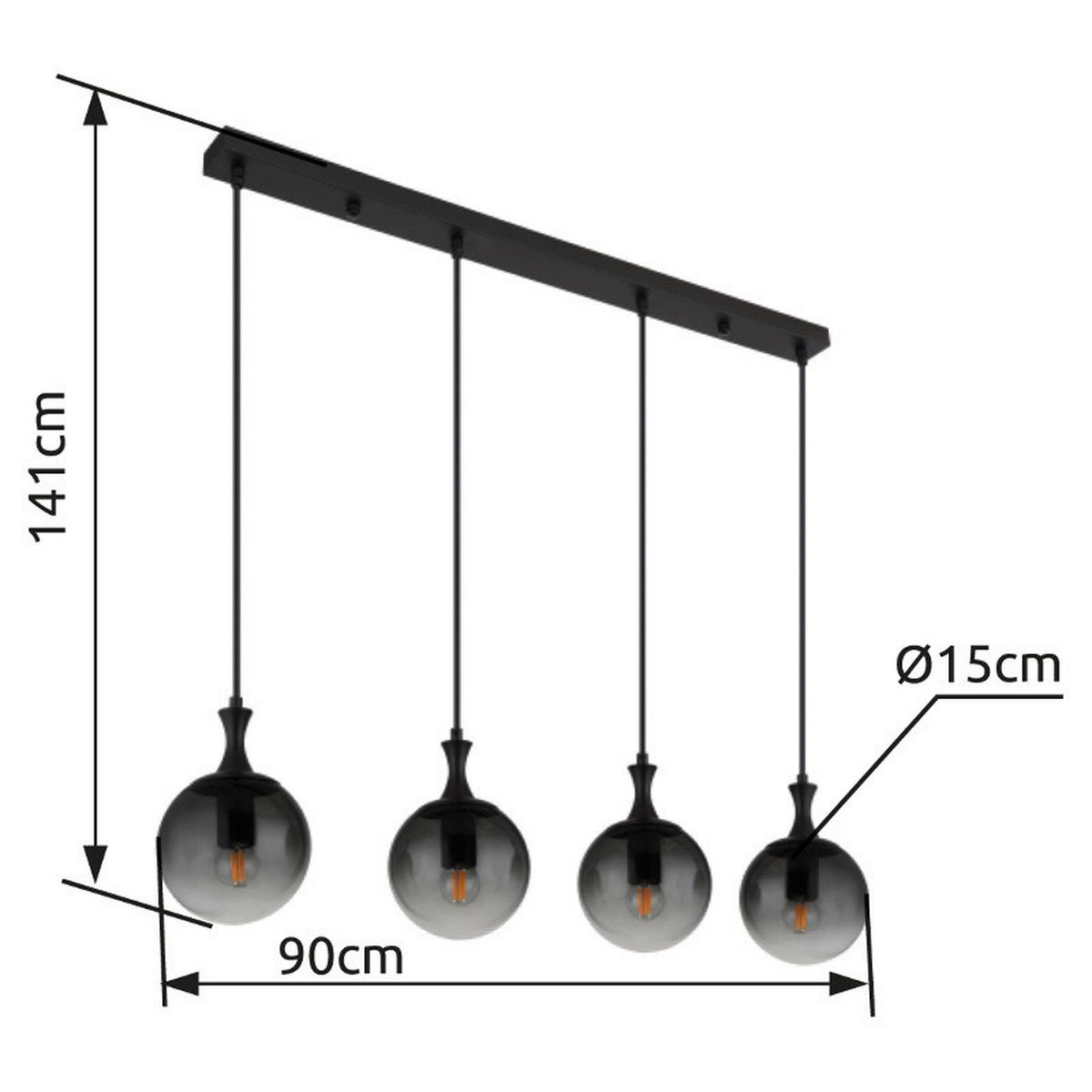 Függőlámpa 15885-4h - fekete, Design, műanyag/Üveg (90/15/130cm) - Globo