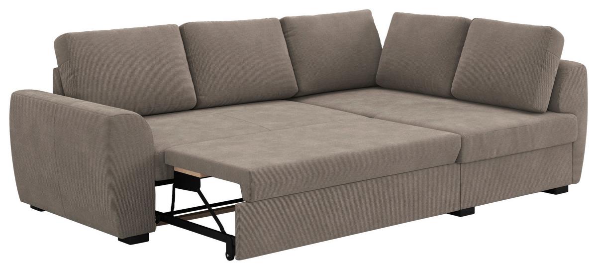 Ecksofa mit Bettfunktion Drift Cord taupe, B: 253cm - Taupe/Schwarz, Trend, Textil (253/86/154cm)