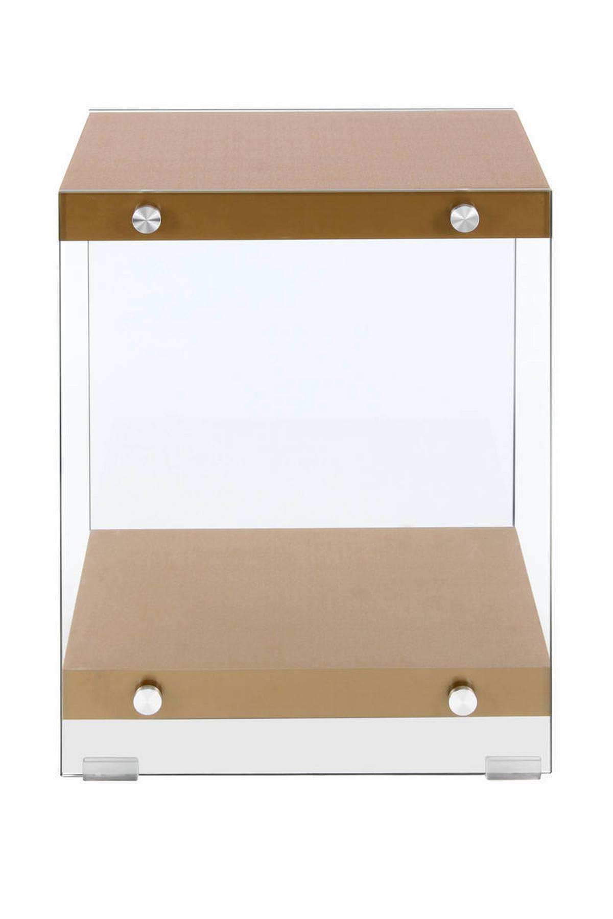 Beistelltisch mit Ablage Elementary Goldfarben - Klar/Goldfarben, Basics, Glas/Holzwerkstoff (35/35/45cm) - Kayoom