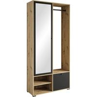 Garderobe Dino Eiche Artisan /Schwarz B: 90 cm mit Spiegel - Schwarz/Eiche Artisan, Trend, Holzwerkstoff (90/190/33cm) - P & B