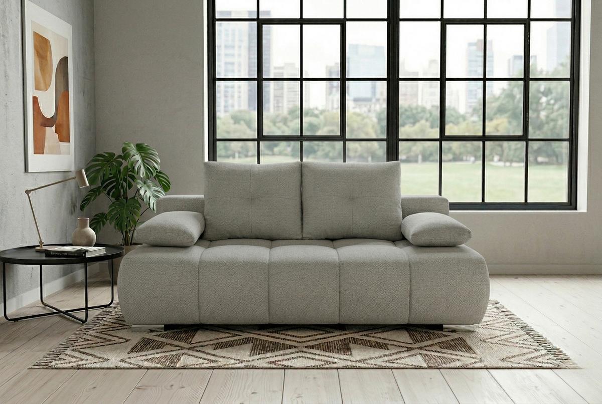 Boxspringová pohovka BUBBLE, svetlosivá - čierna/svetlosivá, Trend, kompozitné drevo/textil (206/90/105cm) - Luca Bessoni