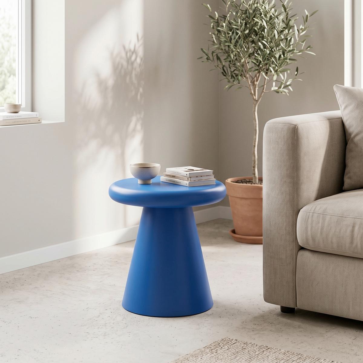 Odkládací stolek Marino, modrý, kulatý - modrá, Lifestyle, kompozitní dřevo (40/40cm) - Premium Living