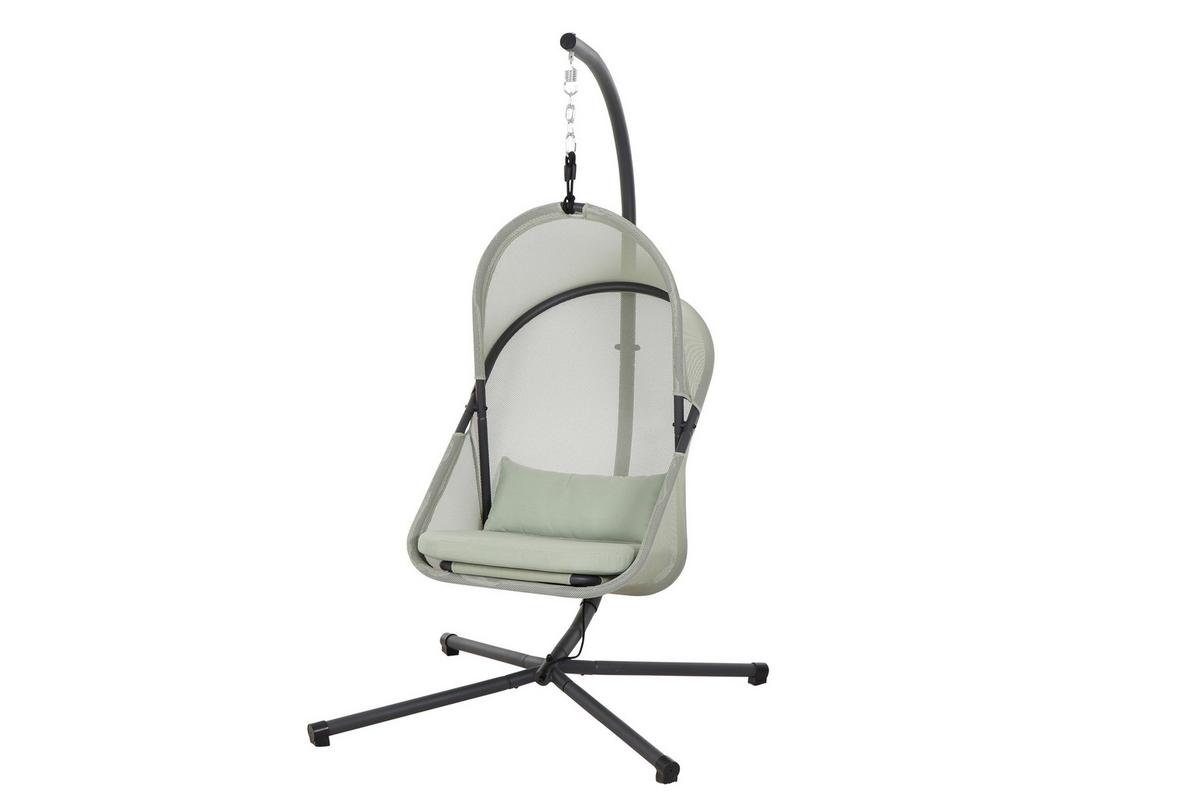 Hängesessel Mit Gestell Mit Sitz- Und Rückenkissen - Anthrazit/Grün, KONVENTIONELL, Kunststoff/Textil (123/195/106cm) - Siena Garden
