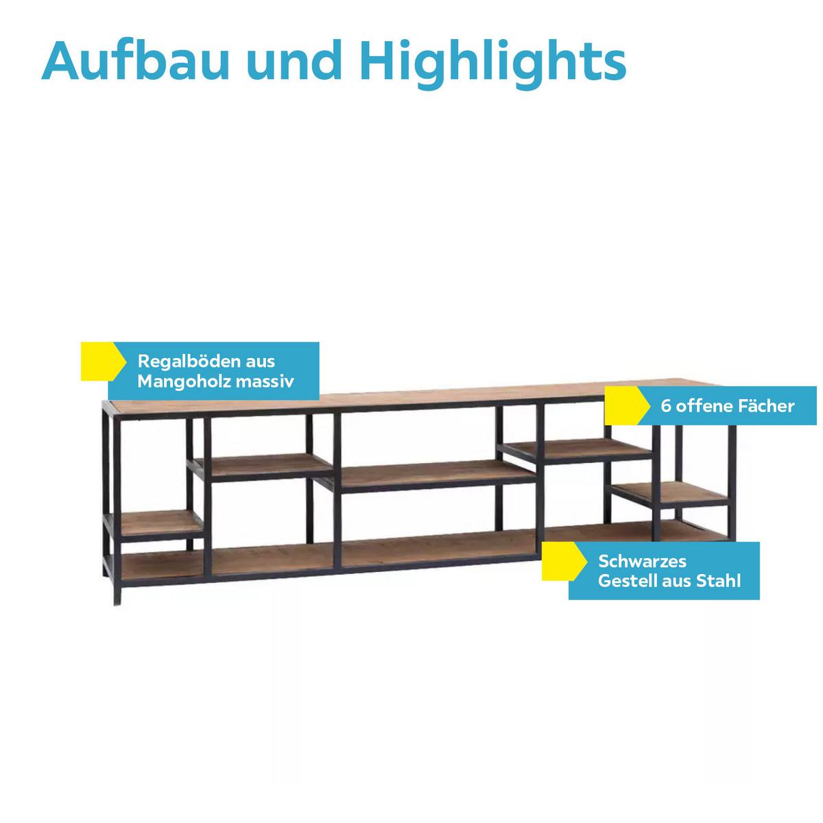 Regal Brix Flow 180 Cm Mangoholz/schwarz - Schwarz/Naturfarben, Basics, Holz/Metall (180/52/40cm) - Livetastic